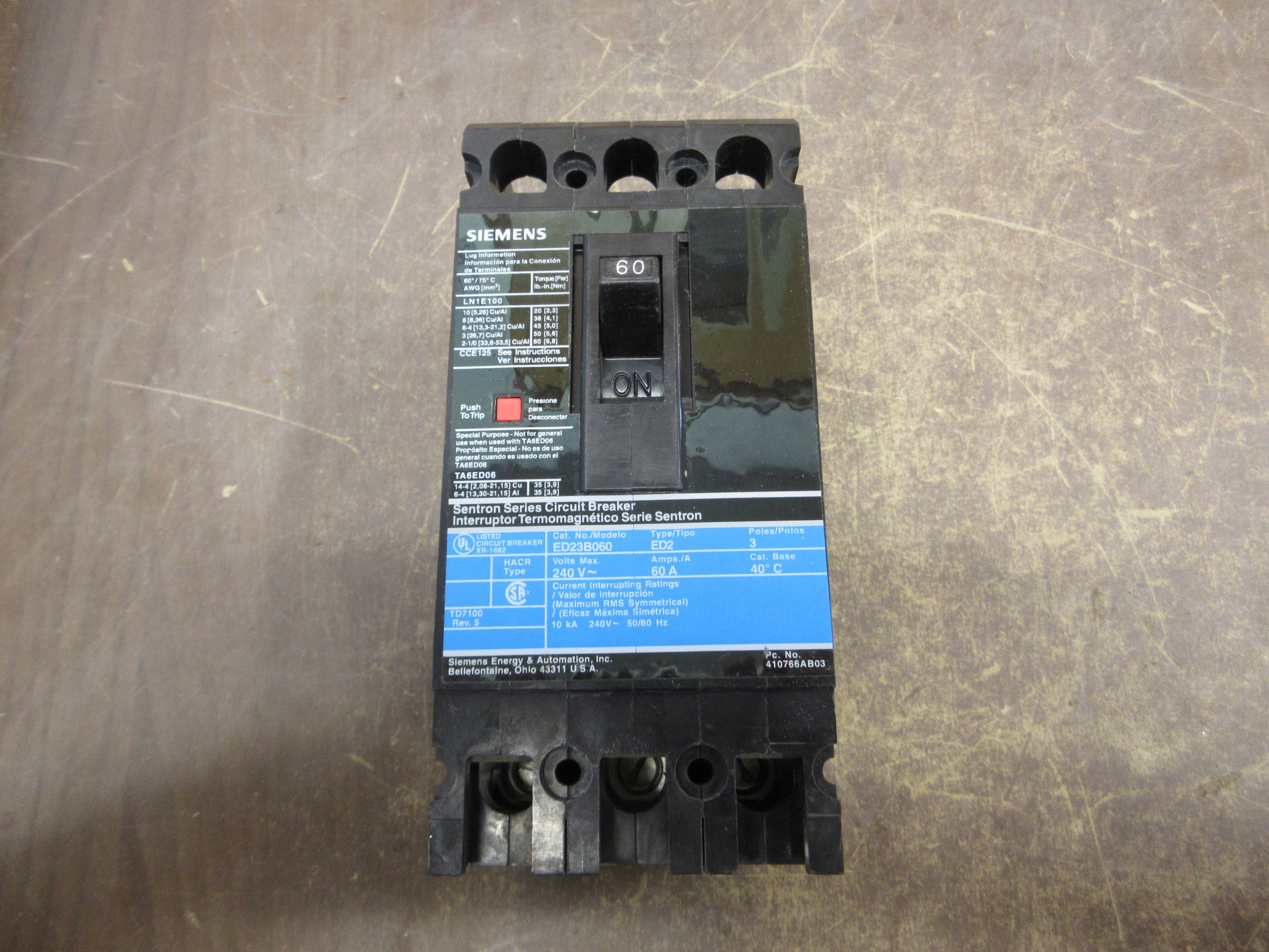 Siemens Circuit Breaker ED23B060L 60A 240V 3P New Surplus