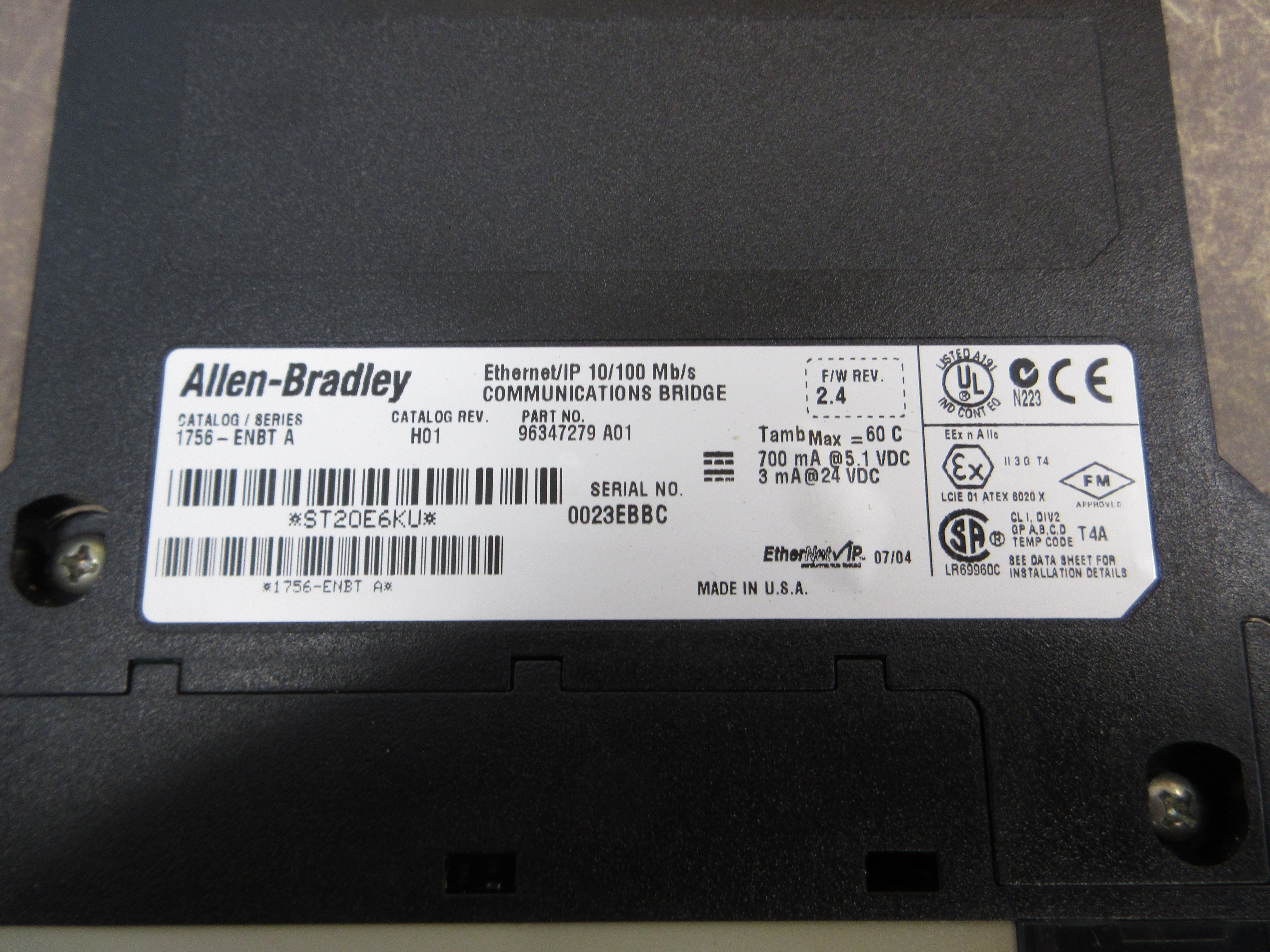 Allen-Bradley Ethernet/IP Comm. Bridge Module 1756-ENBT Ser. A F/W Rev: 2.4 Used