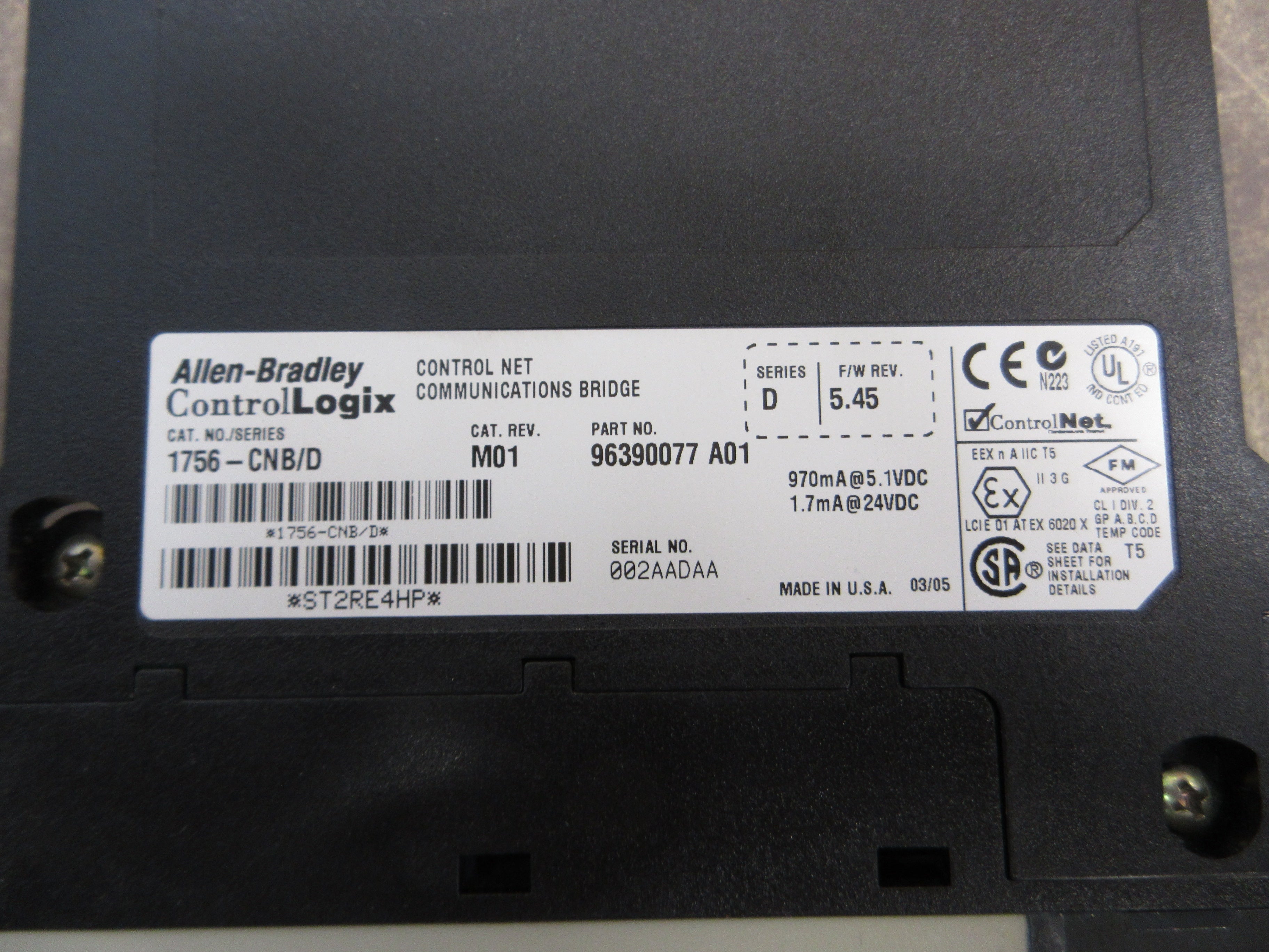 Allen-Bradley ControlLogix ControlNet Comm Bridge Module 1756-CNB/D Rev M01 Used