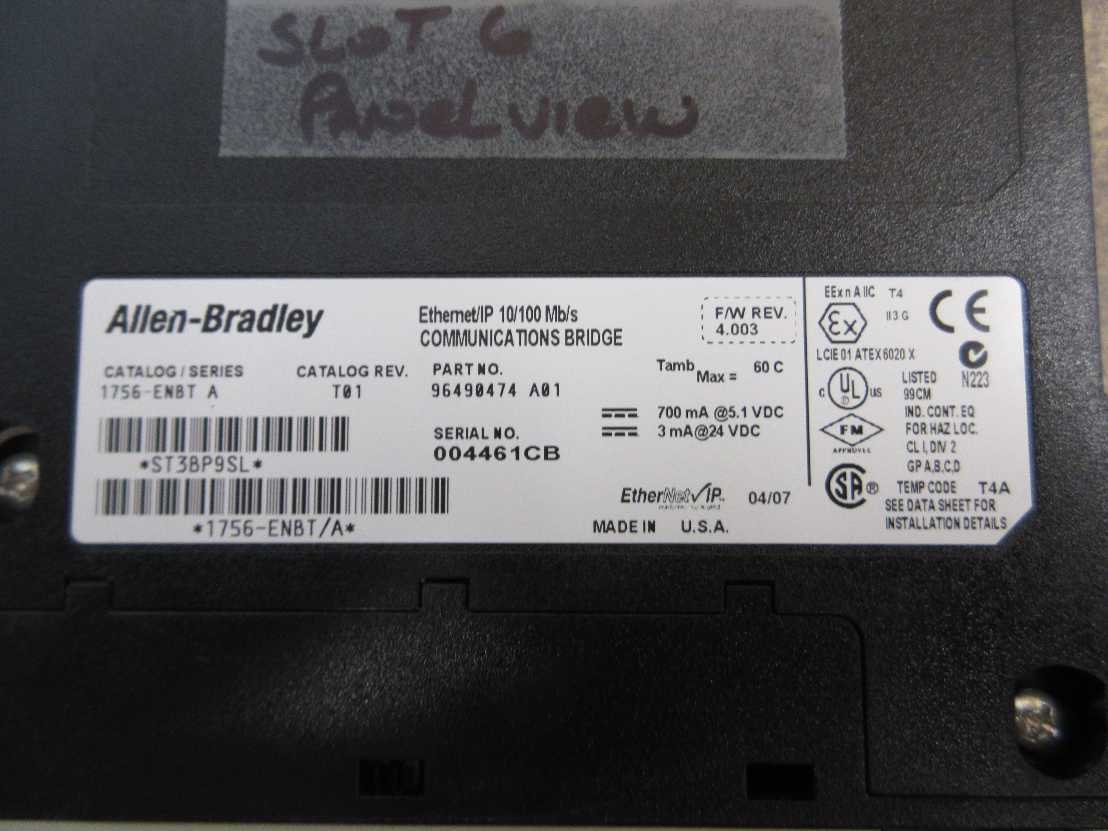 Allen-Bradley Ethernet/IP Comm. Bridge Module 1756-ENBT Ser. A F/W Rev: 4.003