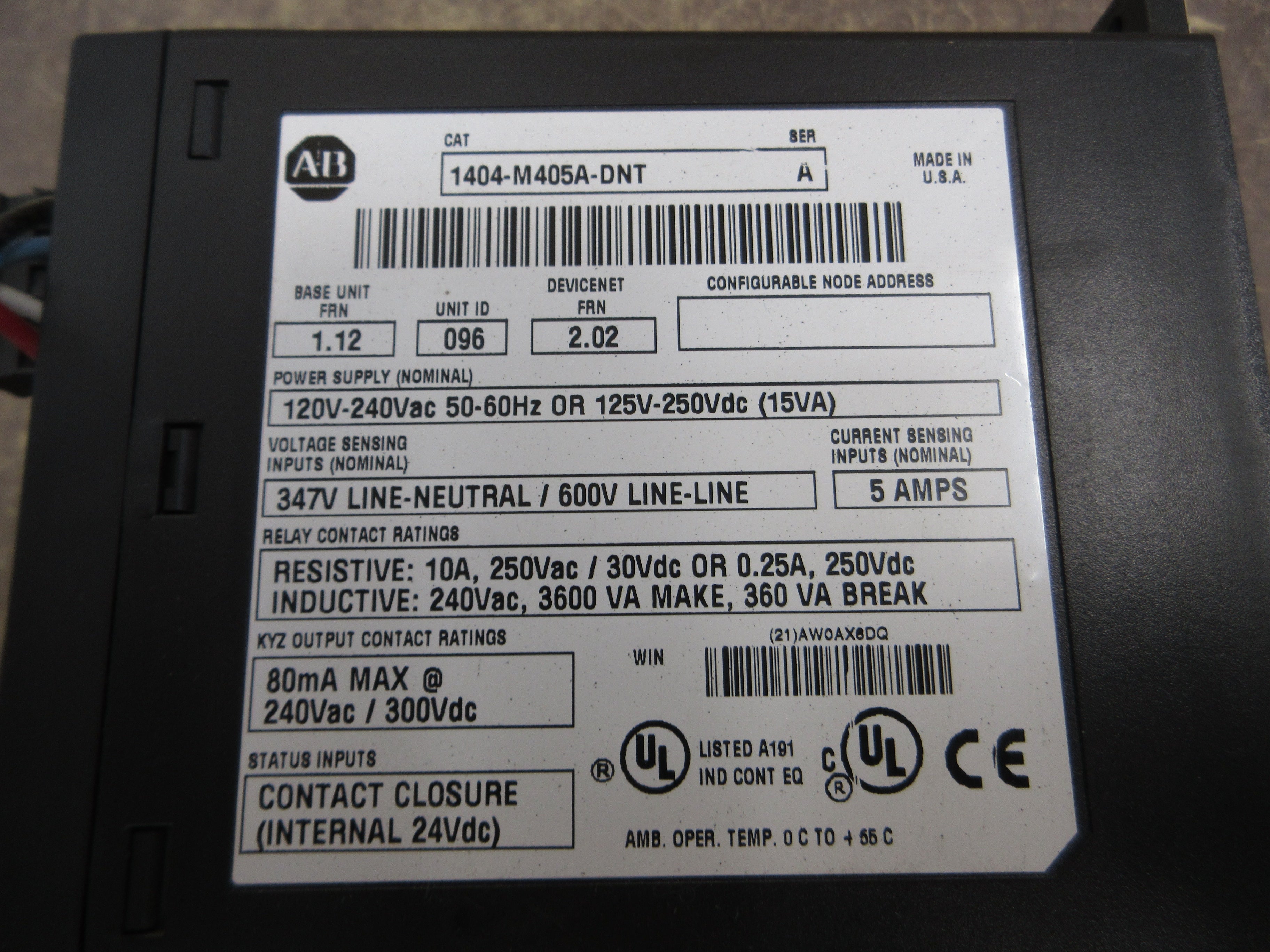 Allen-Bradley Powermonitor 3000 Control Module 1404-M405A-DNT Ser. A Used