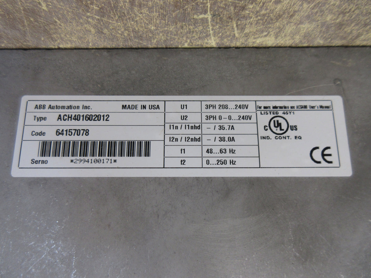ABB ACH401 AC Drive ACH401602012 15HP 3Ph w/ Keypad Used
