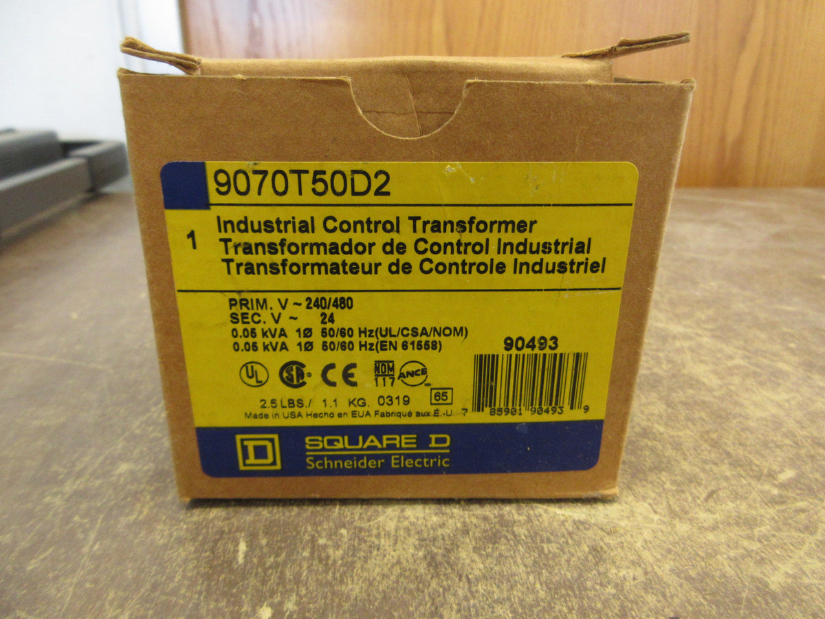 Square D Control Transformer 9070T50D2 0.05kVA Pri: 240/480V Sec: 24V 1Ph