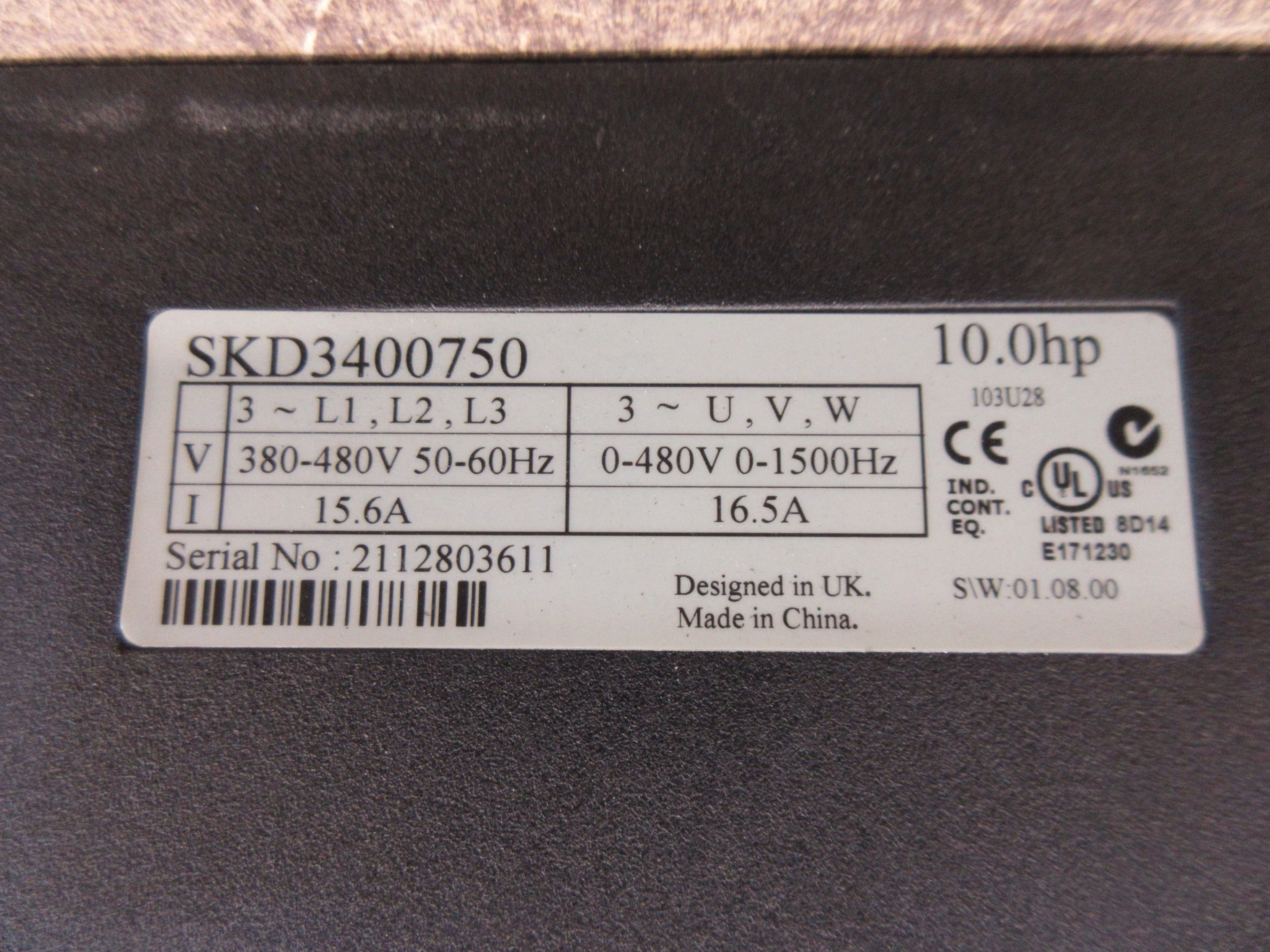 Emerson Control Techniques AC Drive SKD3400750 10HP 3Ph Used