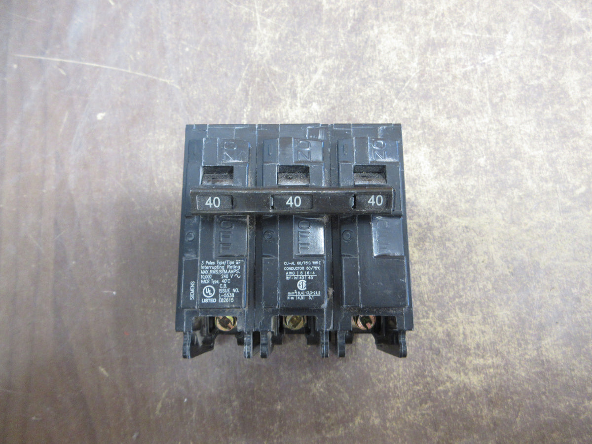 Siemens Type QP Clip-On Circuit Breaker Q340 40A 240V 3P Used