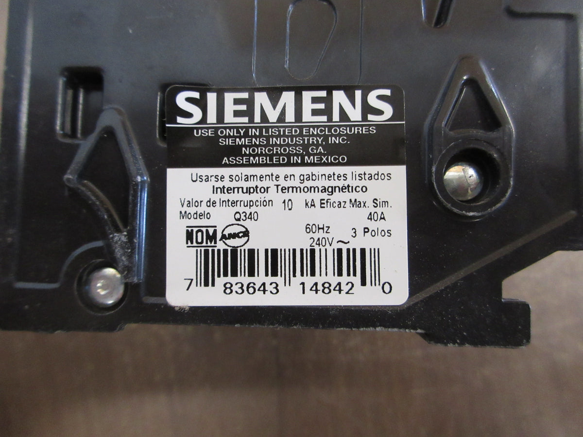 Siemens Type QP Clip-On Circuit Breaker Q340 40A 240V 3P Used