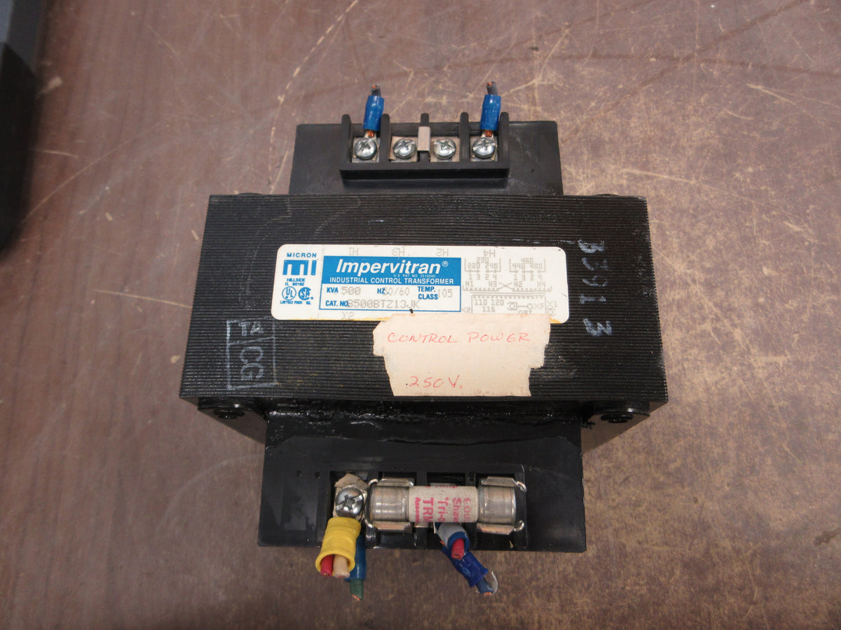 Micron Impervitran Control Transformer B500BTZ13JK 0.500kVA Pri: 240/480V Used