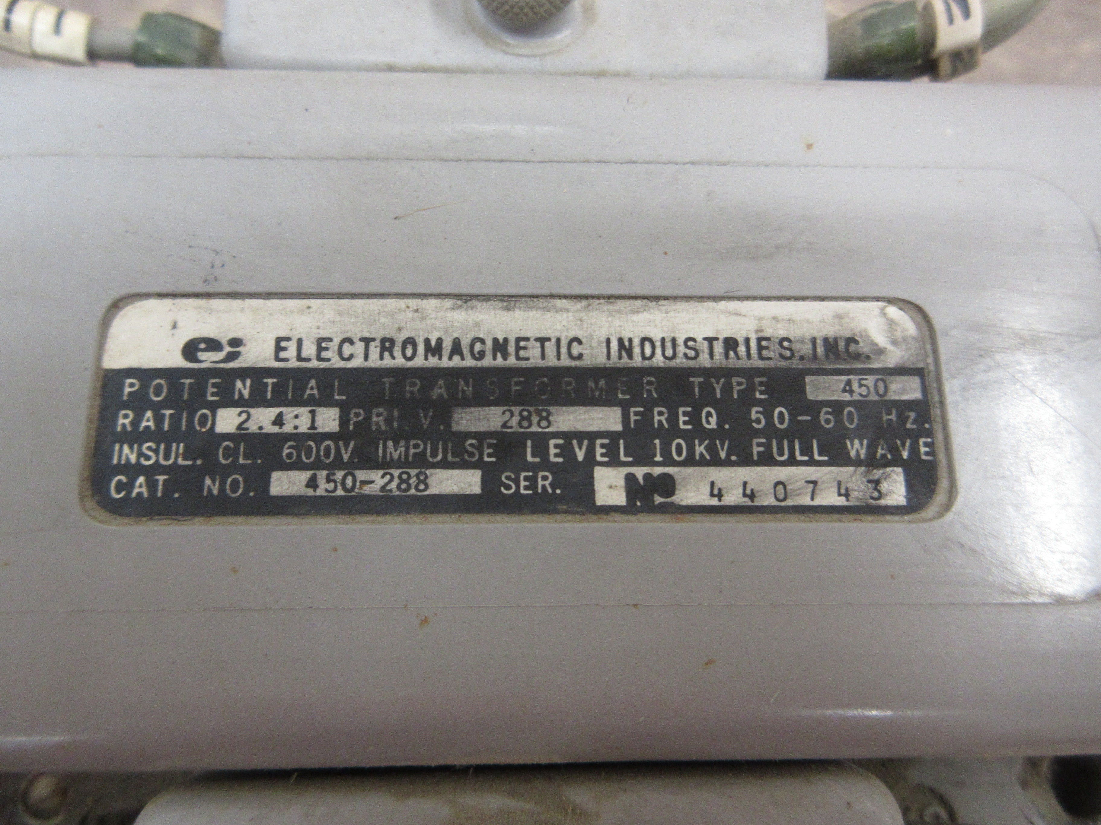 Electromagnetic Industries Potential Transformer 450-288 Pri: 288V Ratio 2.4:1