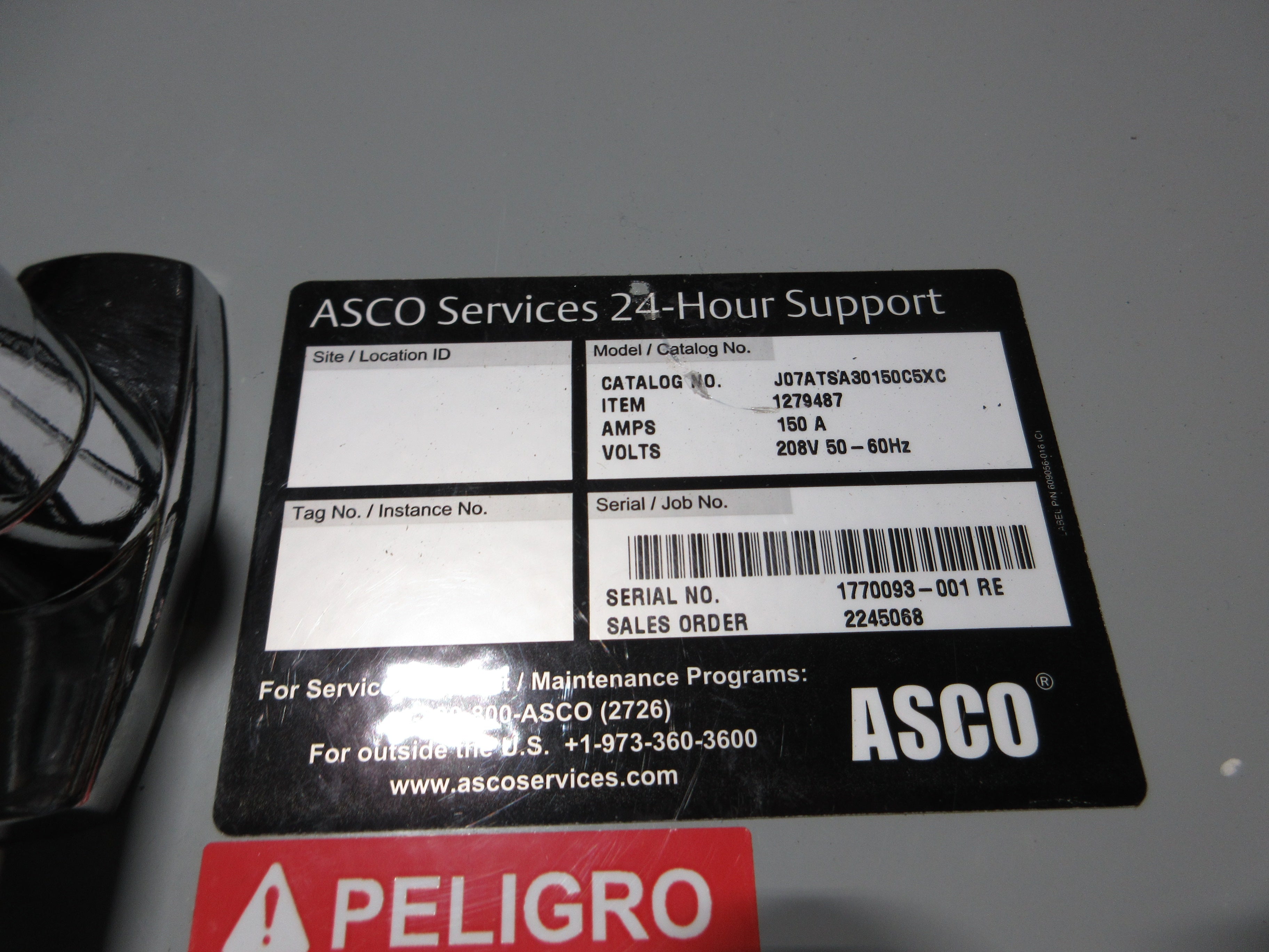 Asco 7000 Series Automatic Transfer Switch J07ATSA30150C5XC 150A 208V 3Ph Used