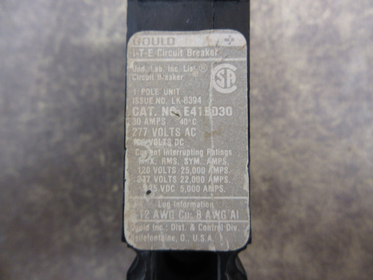 Gould ITE Circuit Breaker E41B030 30A 277V 1P Used