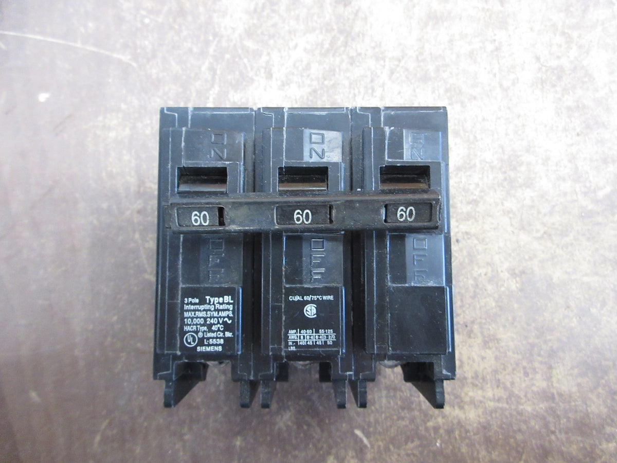 Siemens Type BL Bolt-On Circuit Breaker B360 60A 240V 3P Used
