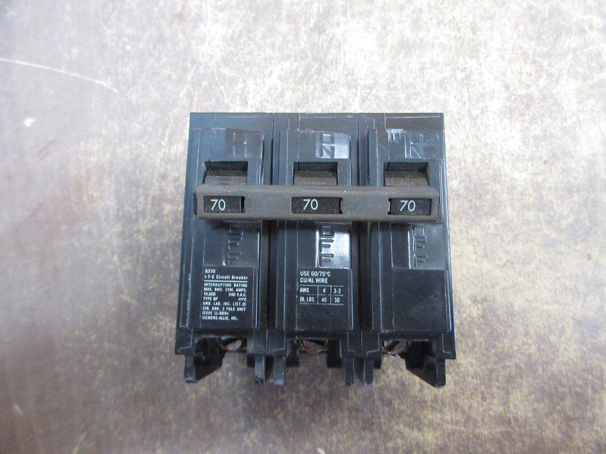Siemens ITE Clip-On Circuit Breaker Q370 70A 240V 3P Used