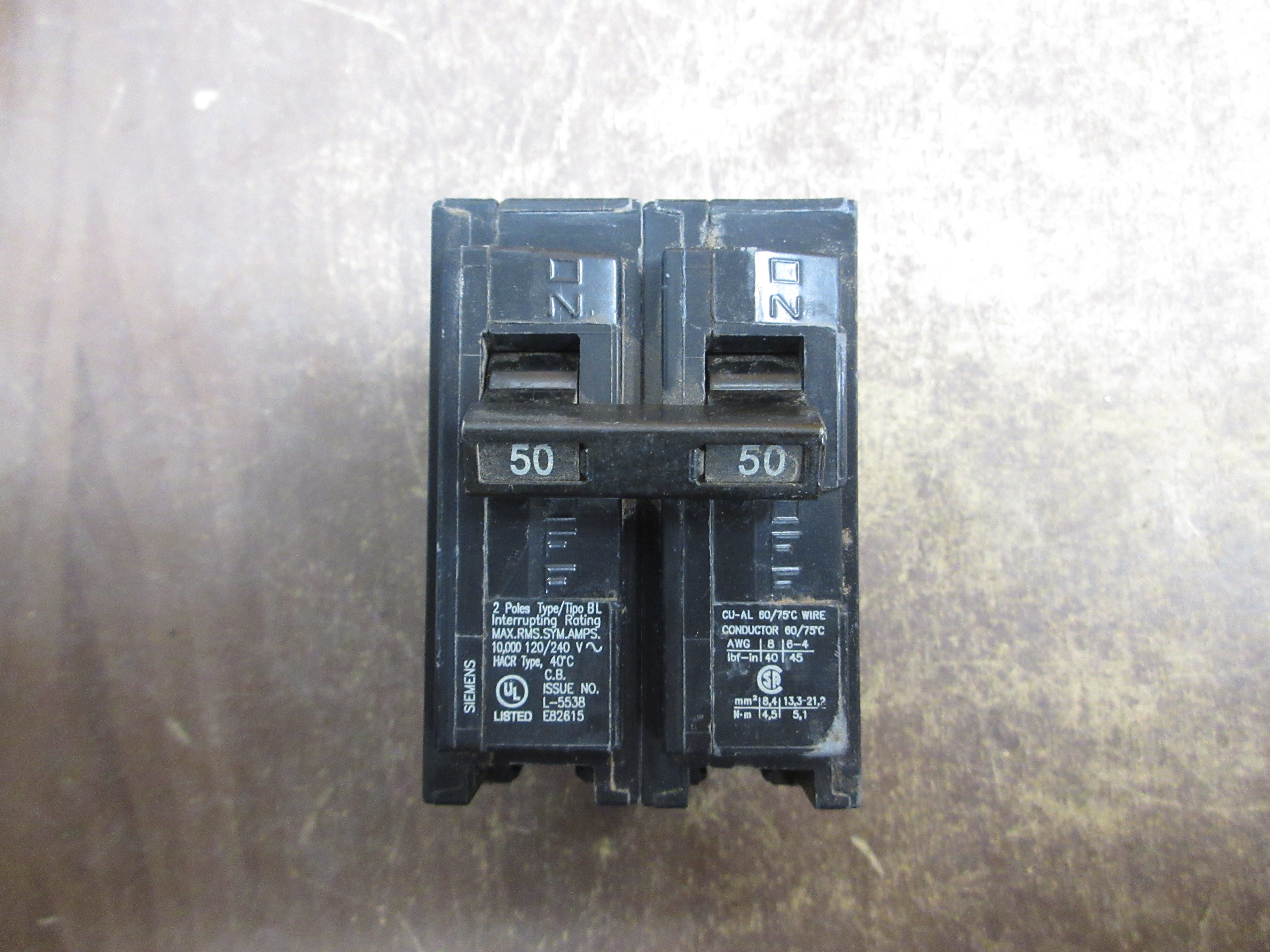 Siemens Type BL Bolt-On Circuit Breaker B250 50A 120/240V 2P Used