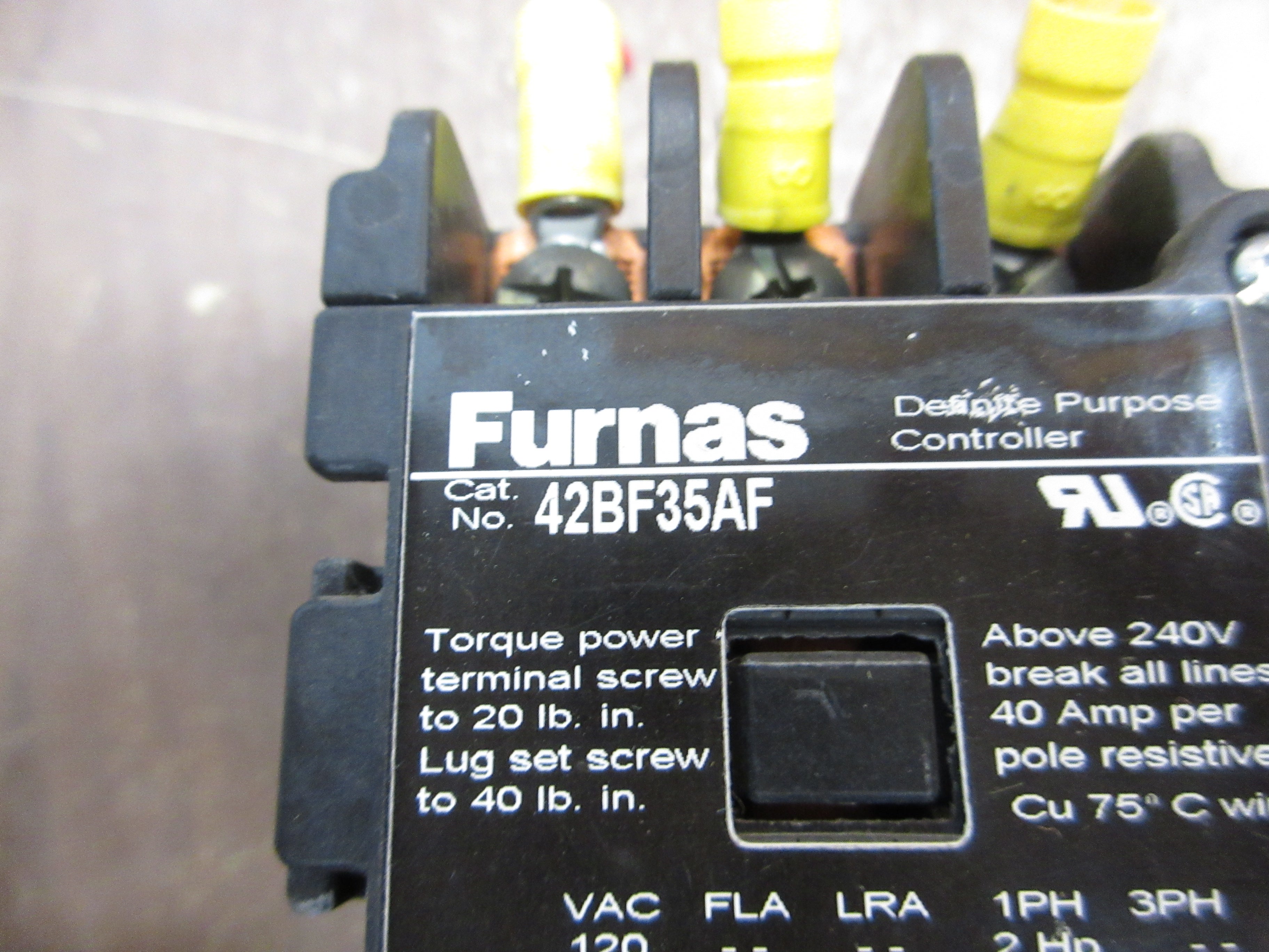 Furnas Definite Purpose Contactor 42BF35AF 120V Coil 30A 600V Used