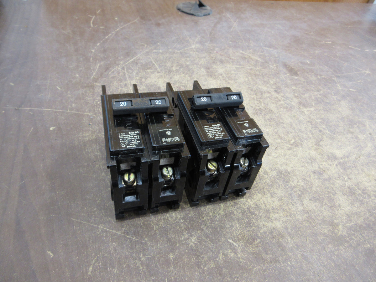 Siemens Type BQ Bolt-On Circuit Breaker BQ2B020 20A 120/240V 2P *Lot of 2* Used