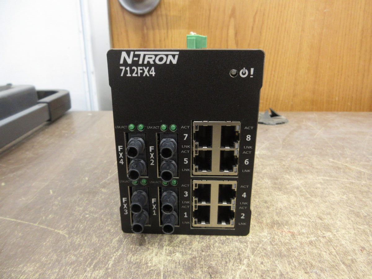 N-Tron Industrial Ethernet Switch 712FX4-ST 12-Port / (4) FX 10-49VDC Used