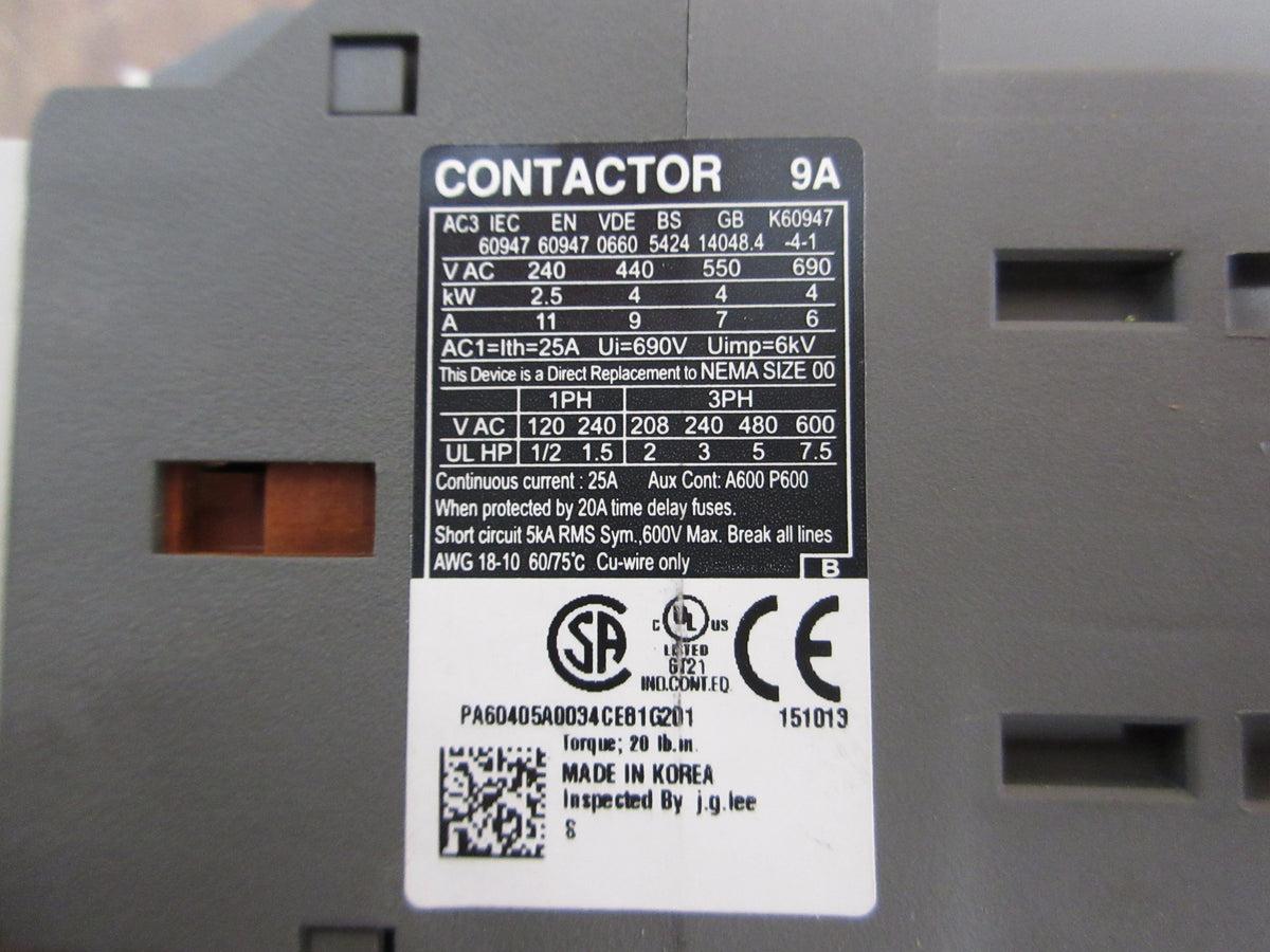 Cerus Industrial Mira Size 00 Contactor MRD-9b 24VDC Coil 25A 600V Used