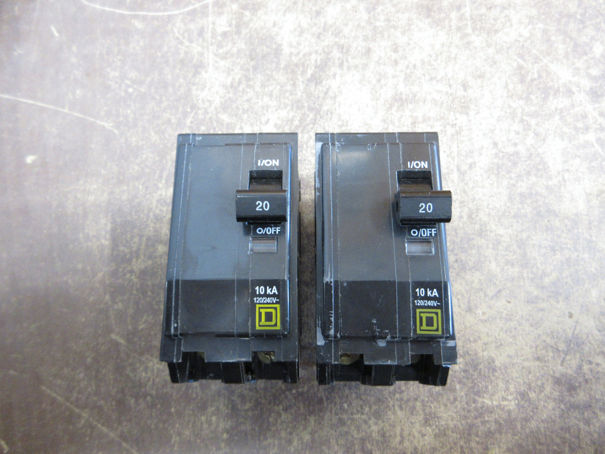 Square D Circuit Breaker QOB220 20A 120/240V 2P *Lot of 2* *No Mounting Screws*