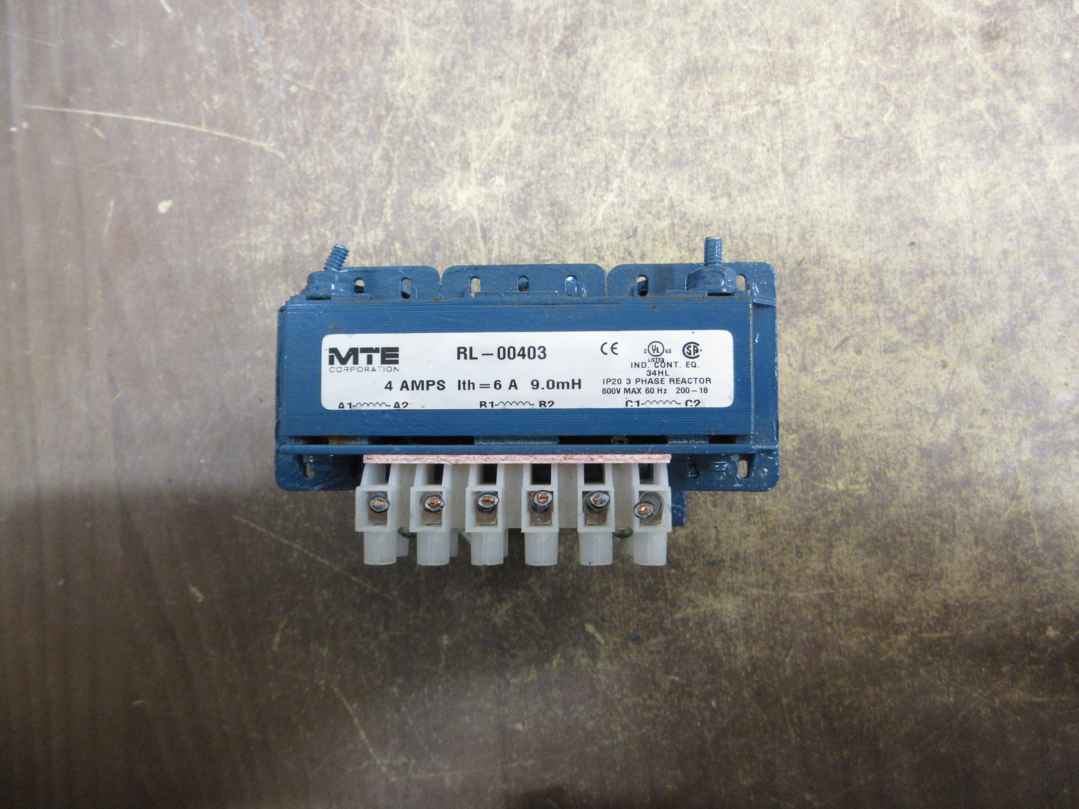 MTE 3-Phase Line Reactor RL-00403 9.0mH 4A 600V Used