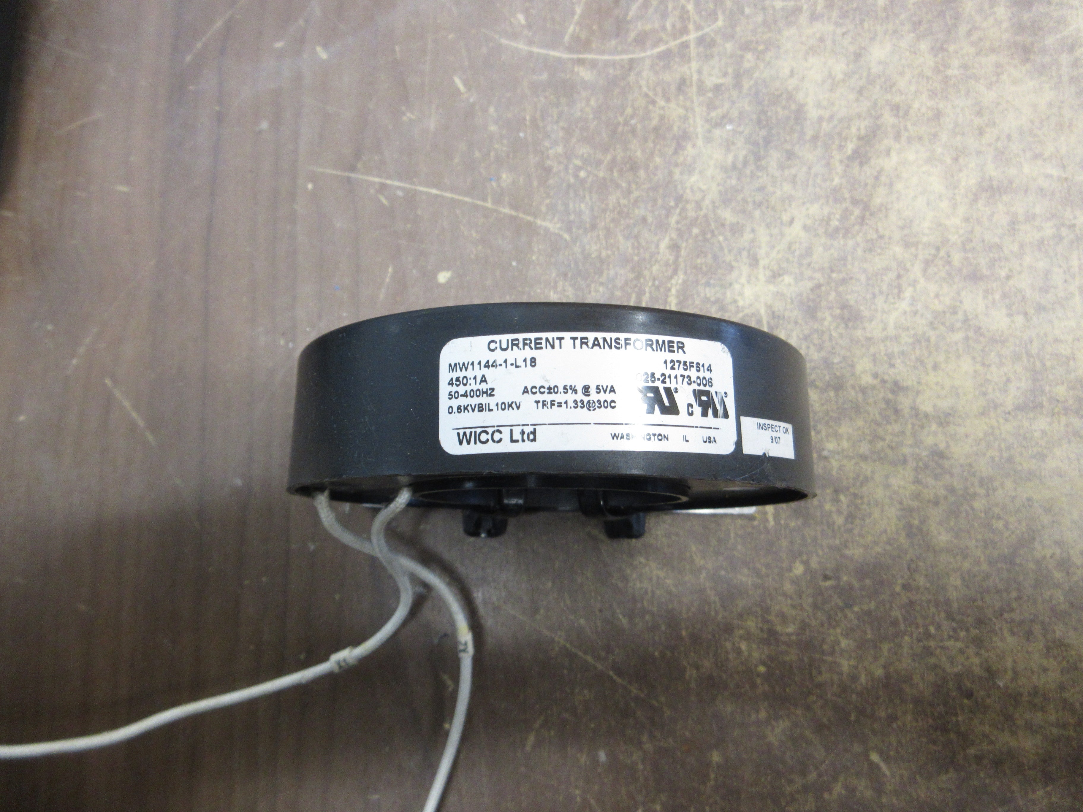 WICC Current Transformer MW1144-1-L18 Ratio 450:1A 600V 50-400Hz 10kV BIL Used