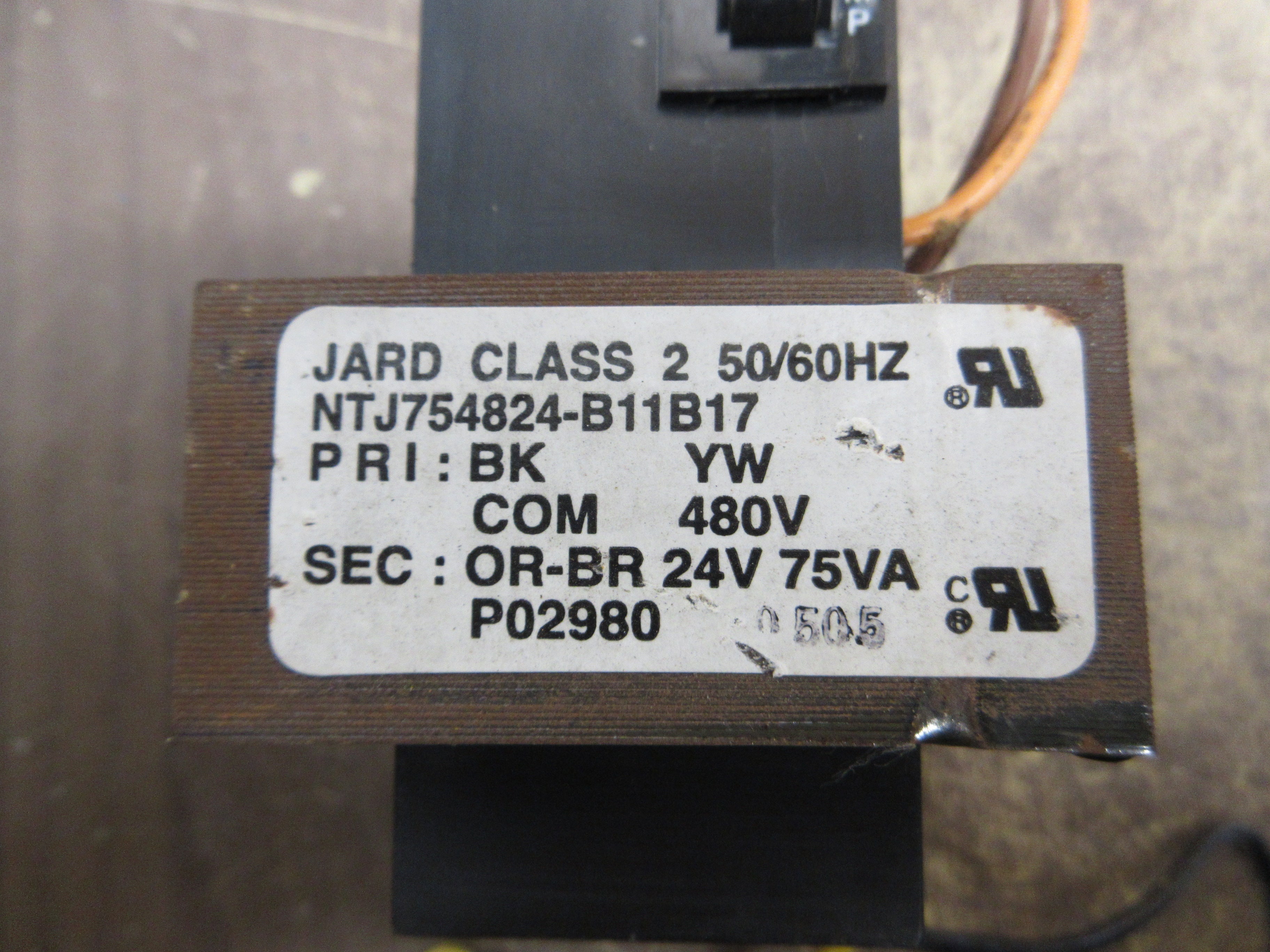 Jard Transformer NTJ754824-B11B17 75VA Pri: 480V Sec: 24V 50/60Hz Used