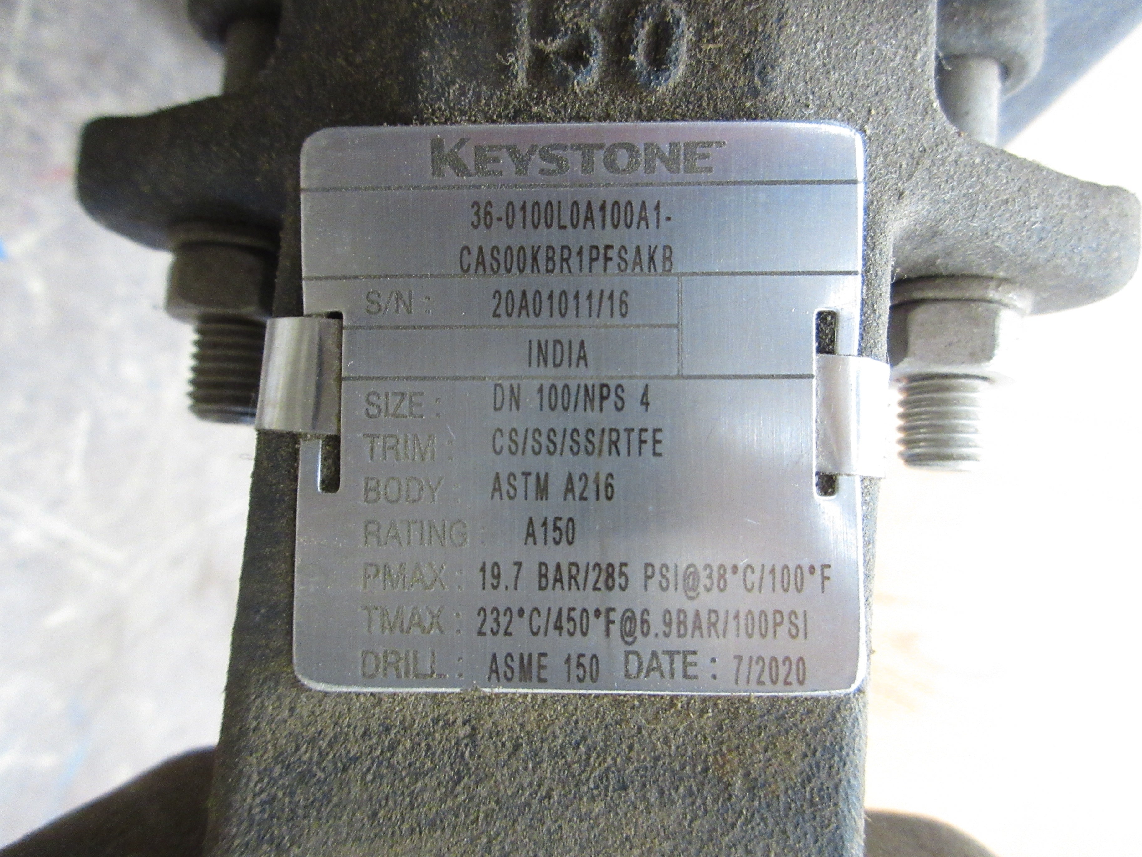 Keystone Actuated Valve w/ Positioner 36-0100L0A100A1-CAS00KBR1PFSAKB Size: 4"