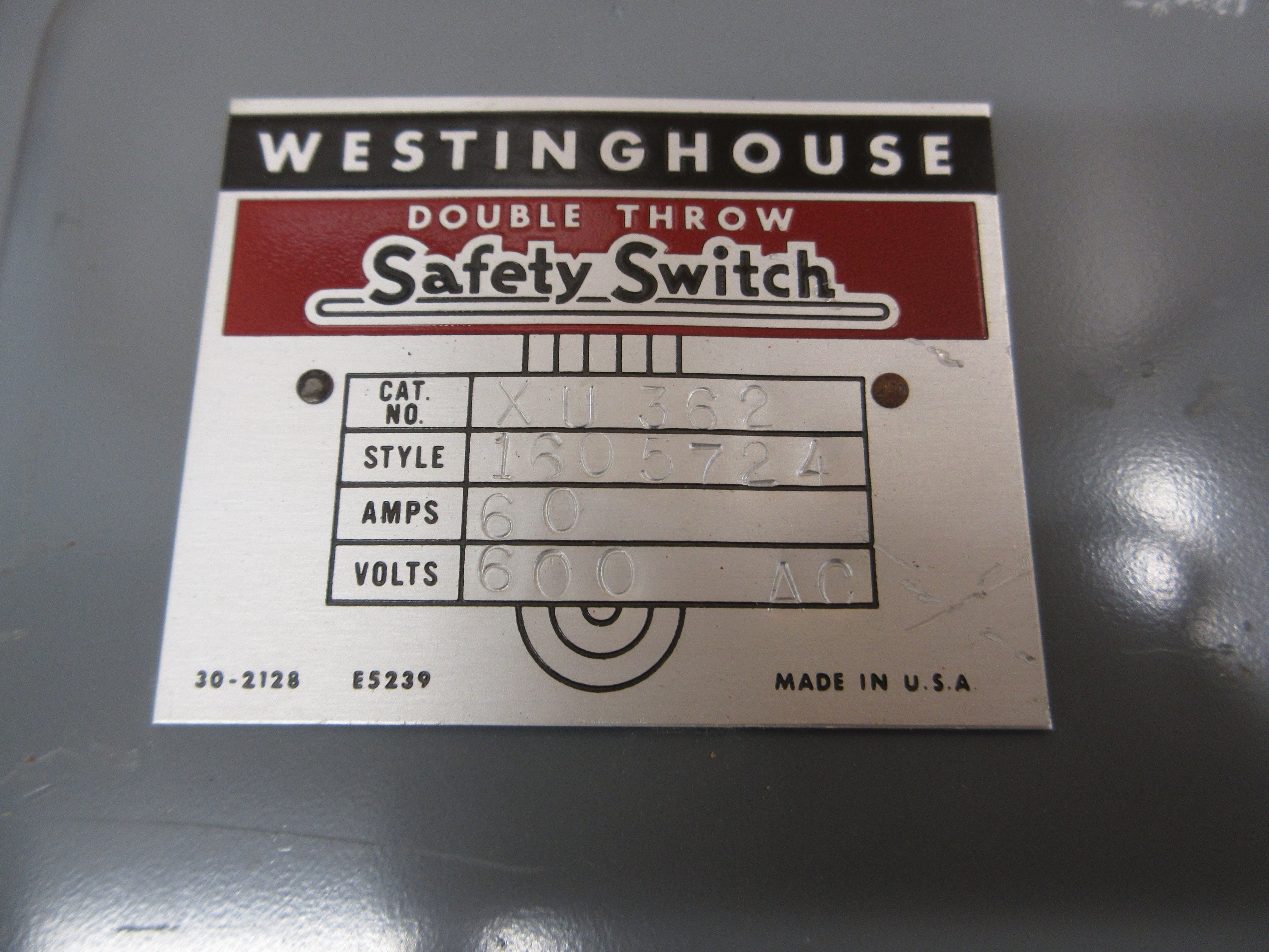 Westinghouse Non-Fusible Safety Switch / Disconnect XU362 60A 600V 3P Used