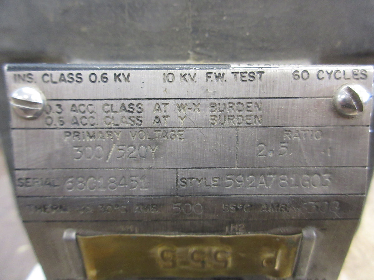 Westinghouse PXA-10 Potential Transformer 592A781G03 Pri: 520Y/300V Ratio 2.5:1