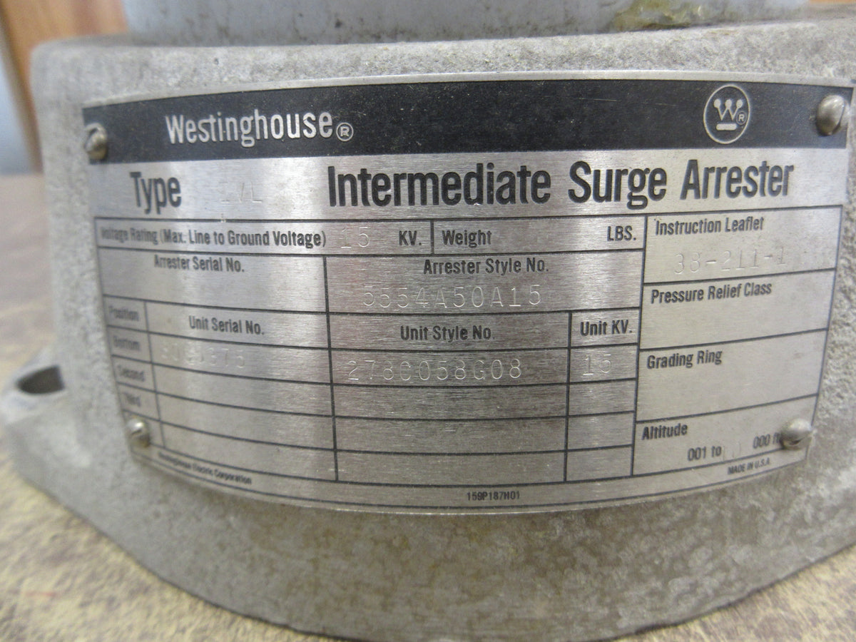 Westinghouse Type IVL Intermediate Surge Arrester 5554A50A15 15kV Used