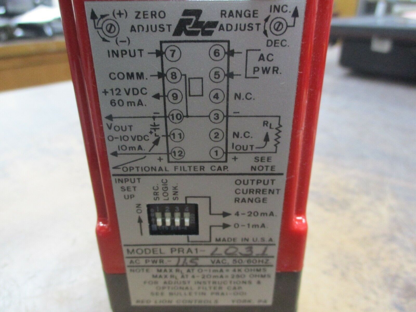 Red Lion Controls Pulse Rate to Analog Converter PRA1-L031 115V 50/60Hz Used