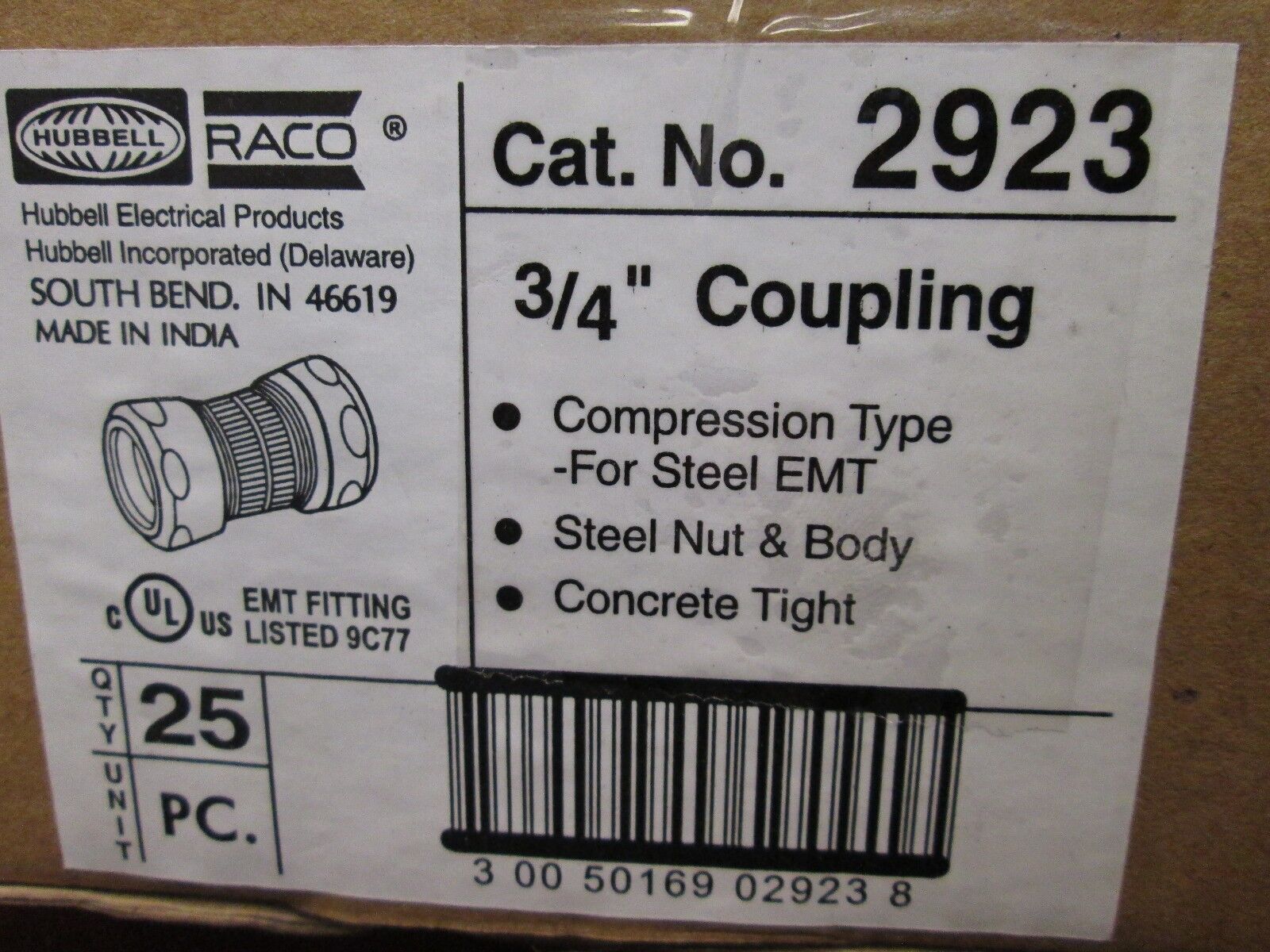 RACO Compression Coupling 2923 Size 3/4" *Box of 25* New Surplus