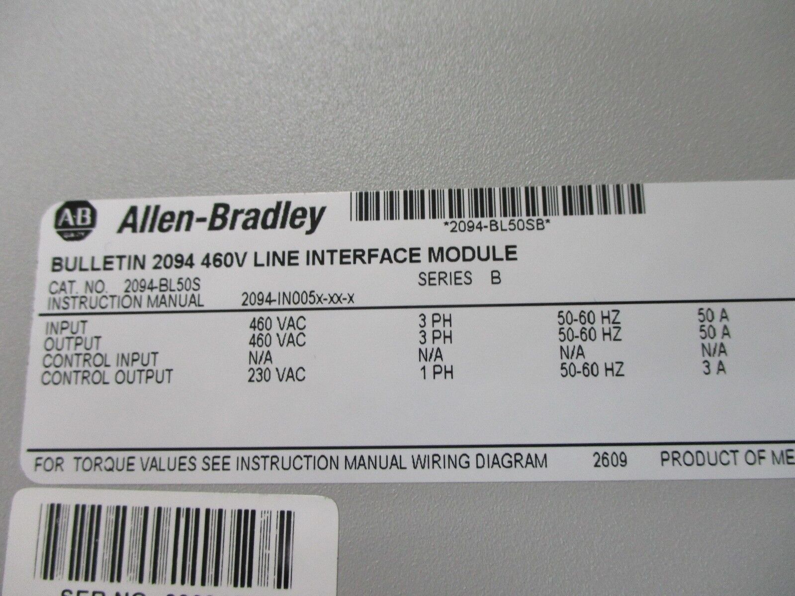 Allen-Bradley Kinetix 6000 Line Interface Module 2094-BL50S 400/460V System Used