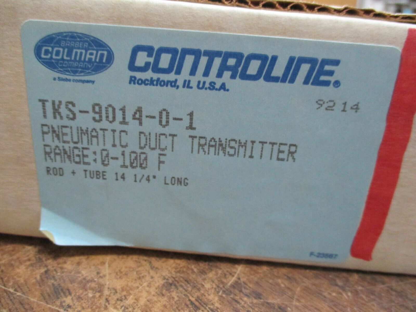 Barber-Colman Controline Pneumatic Duct Transmitter TKS-9014-0-1 Range: 0-100°F