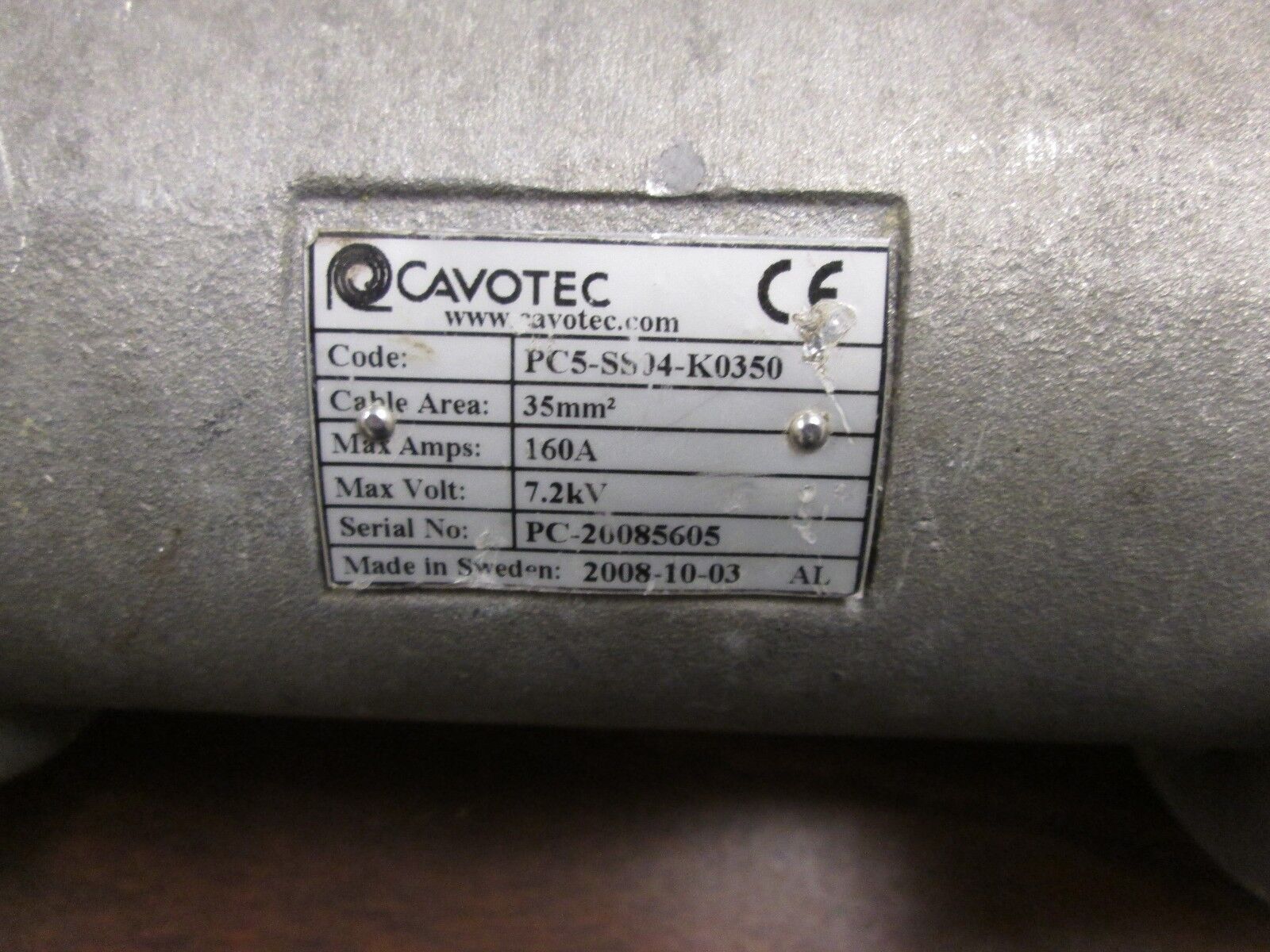 Cavotec 3 Pin Receptacle PC5-SS04-K0350 160A 7.2 KV Cable Area 35mm^2 Used