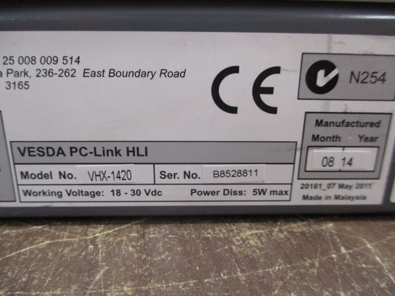 Xtralis Vesda PC-Link HLI VHX-1420 18-30VDC Used