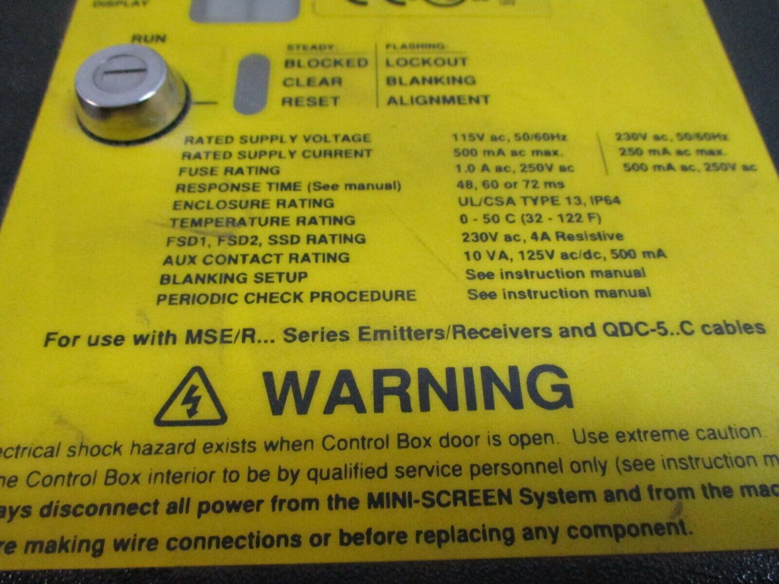 Banner Mini-Screen Control Box MSCD-2 115/230V 50/60Hz 500/250mA Used
