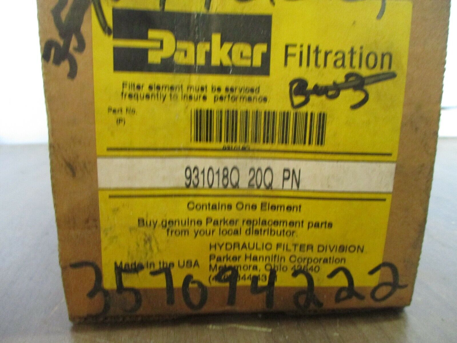 Parker Filter Element931018Q 20Q PN New Surplus