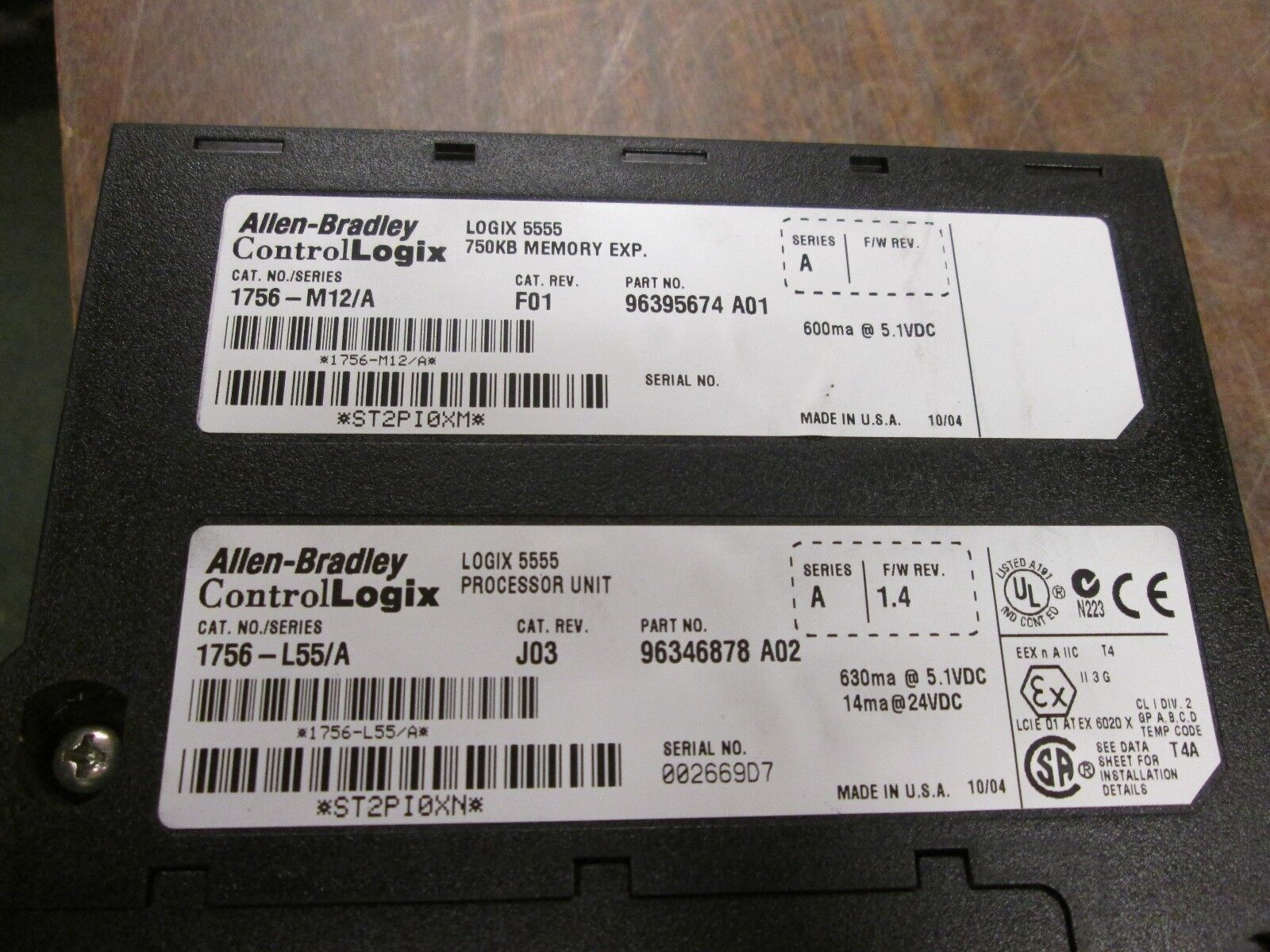 Allen-Bradley Logix 5555 Processor Unit & Memory Expansion 1756-M12/A 1756-L55/A
