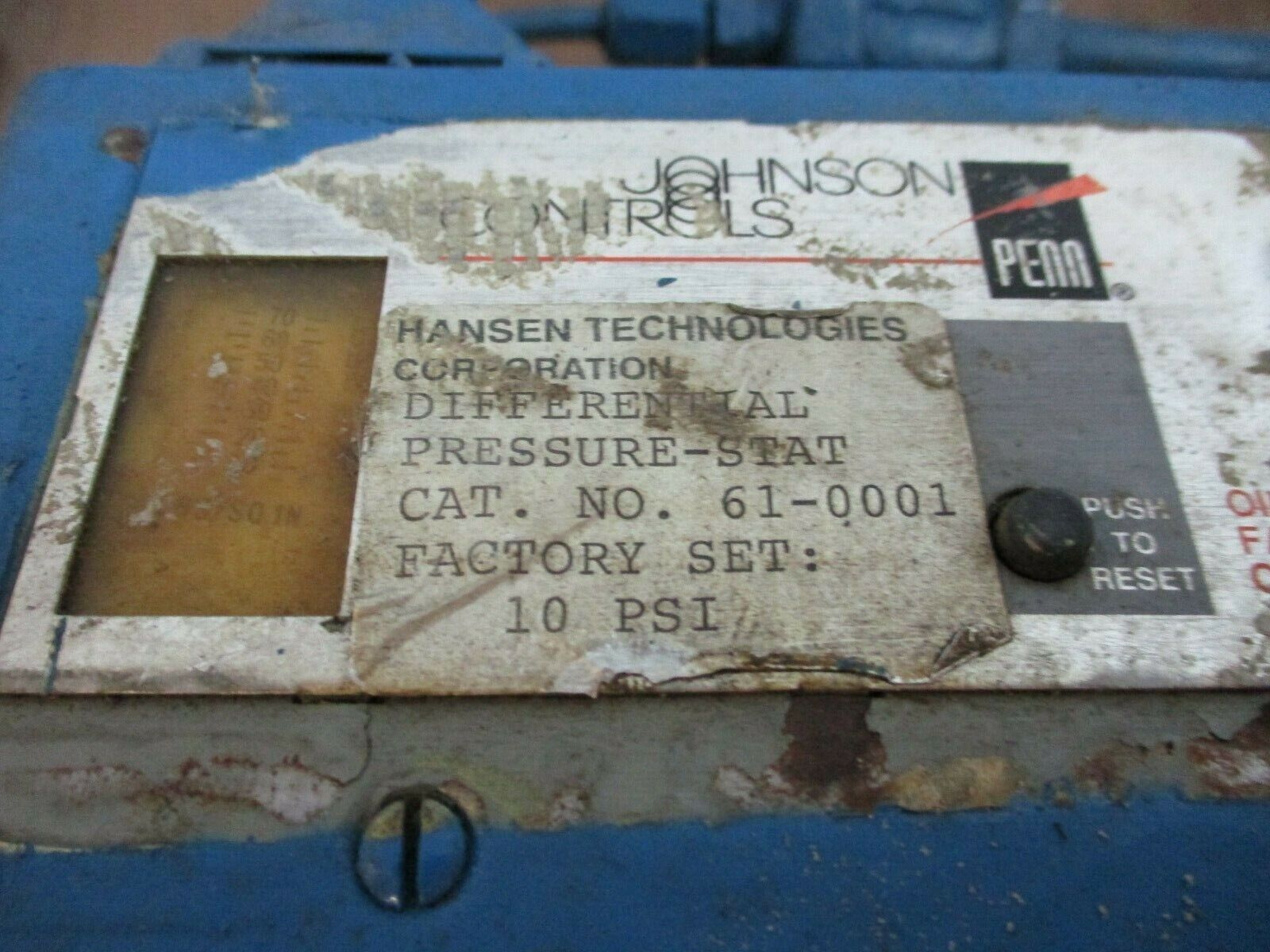 Johnson Controls Differential Pressure-Stat 61-0001 10 PSI Used