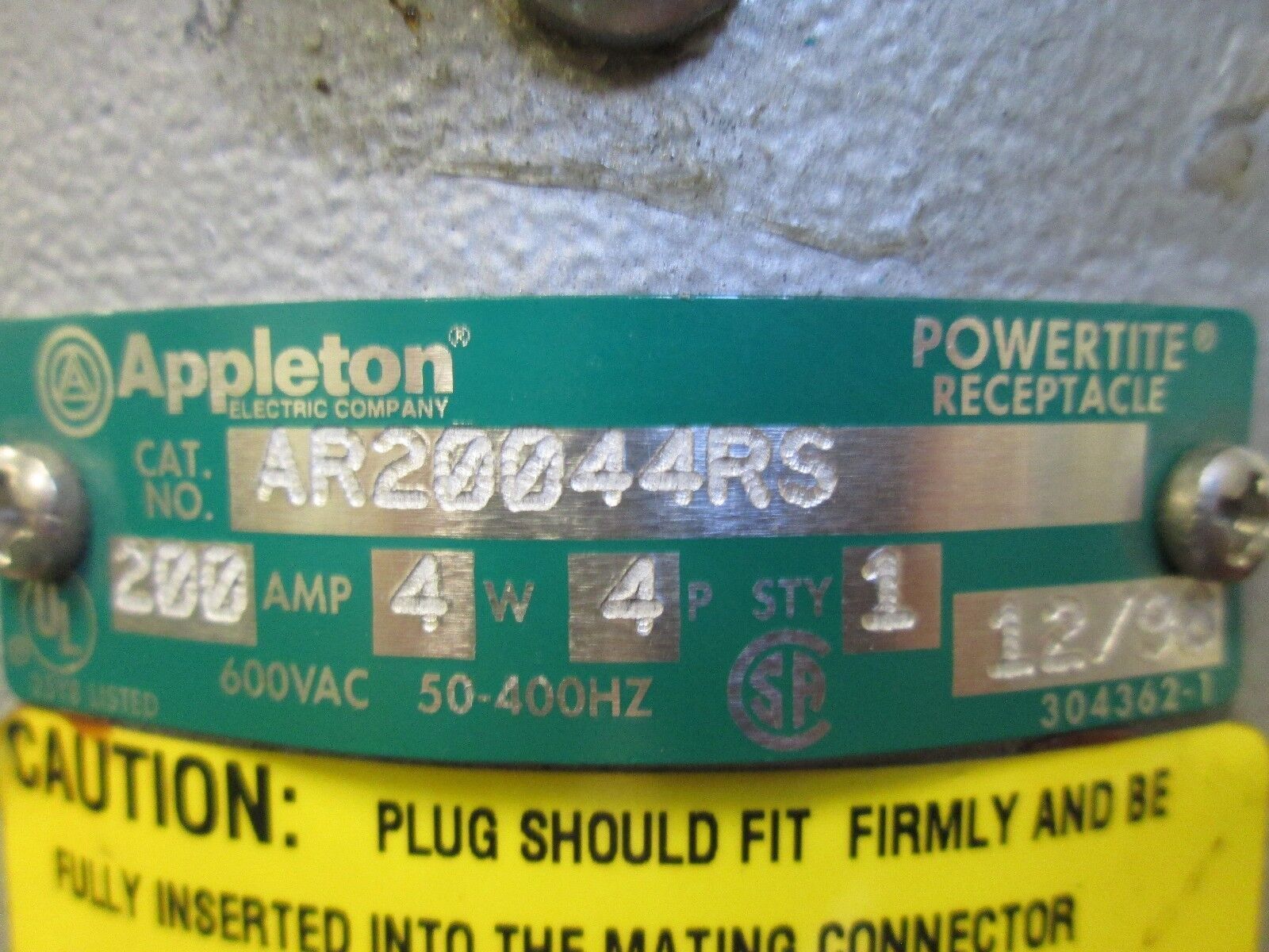 Appleton Receptacle AR20044RS 200A 600V 4W 4P Used