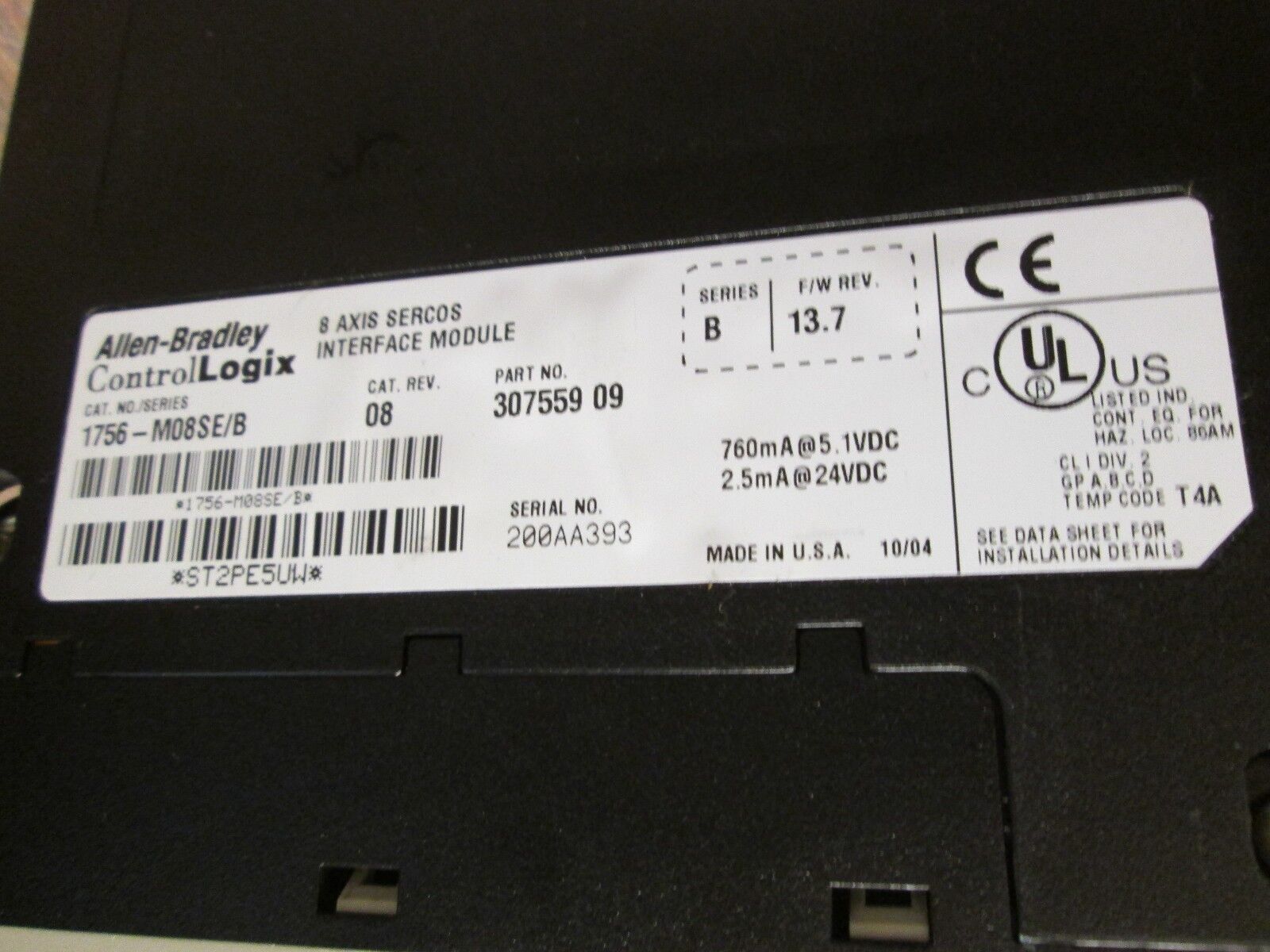 Allen-Bradley Control Logix 8 Axis Sercos Interface Module 1756-M08SE/B Ser. B
