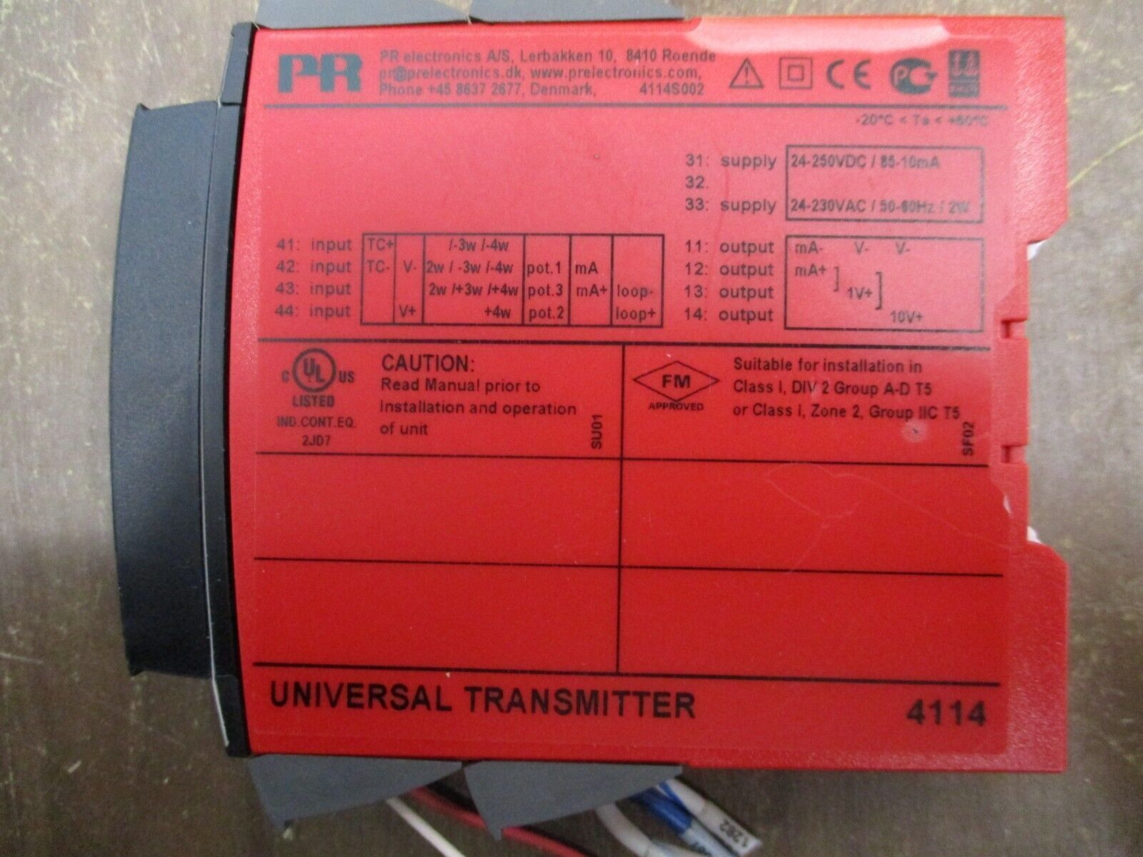 PR Universal Transmitter 4114 24-250VDC 24-230VAC Used