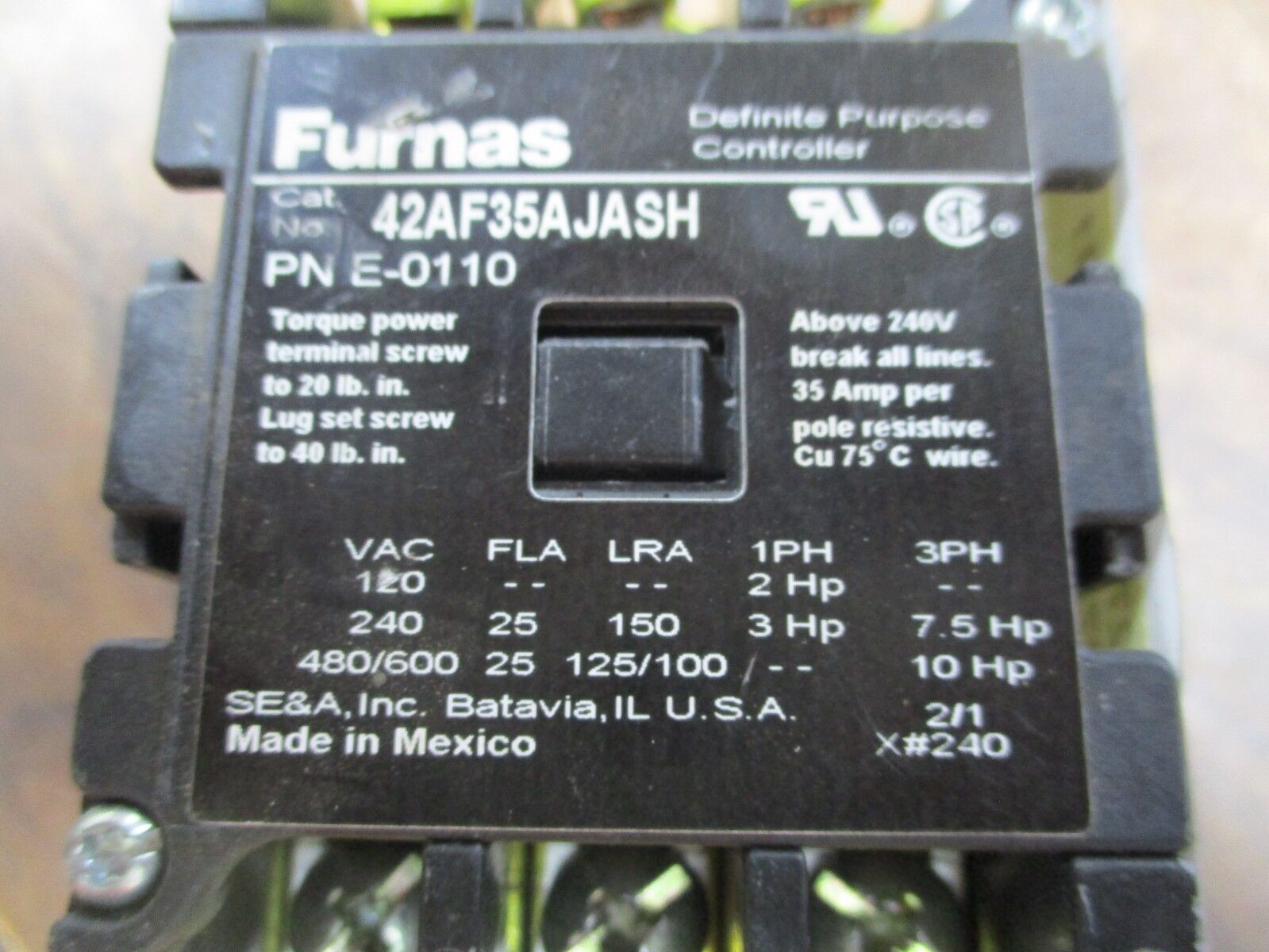 Siemens/Furnas Contactor 42AF35AJASH 24V Coil 25A 600V Used