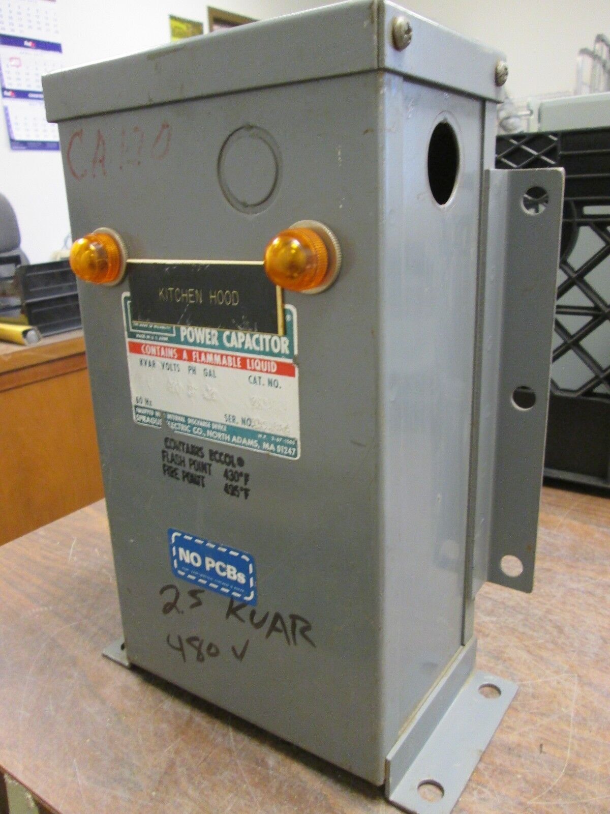 Sprague Eccol Unipak Power Capacitor 2X43CEU 2.5kvar 480V 3PH 60Hz Used