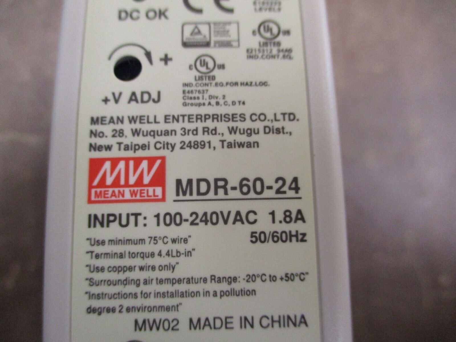 Mean Well Power Supply MDR-60-24 Input: 100-240VAC 1.8A 50/60Hz Used