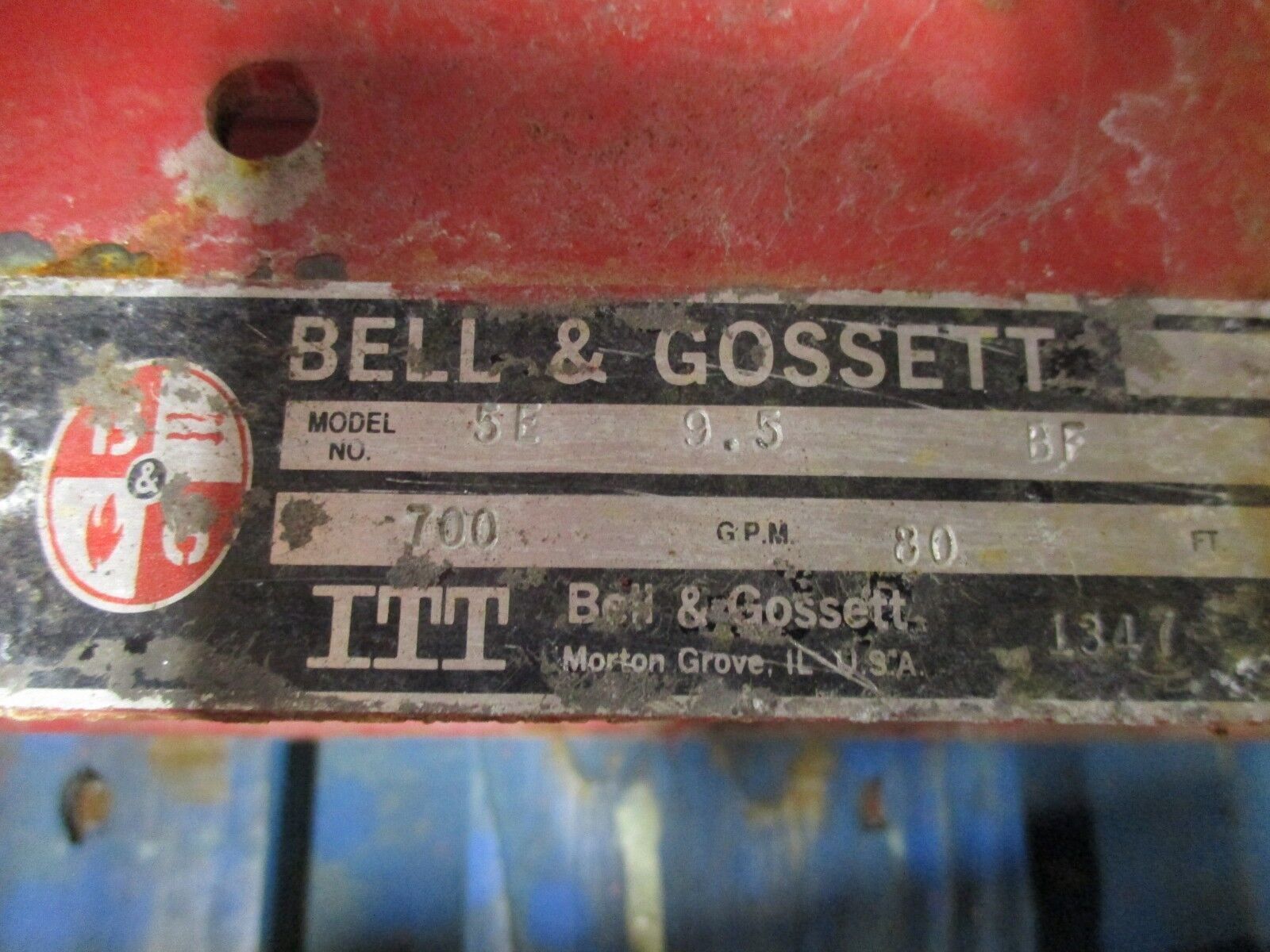 Bell & Gossett 1510 Pump 5E 9.5 BF 25HP 700GPM 80FT Head 1800RPM 175PSI Used