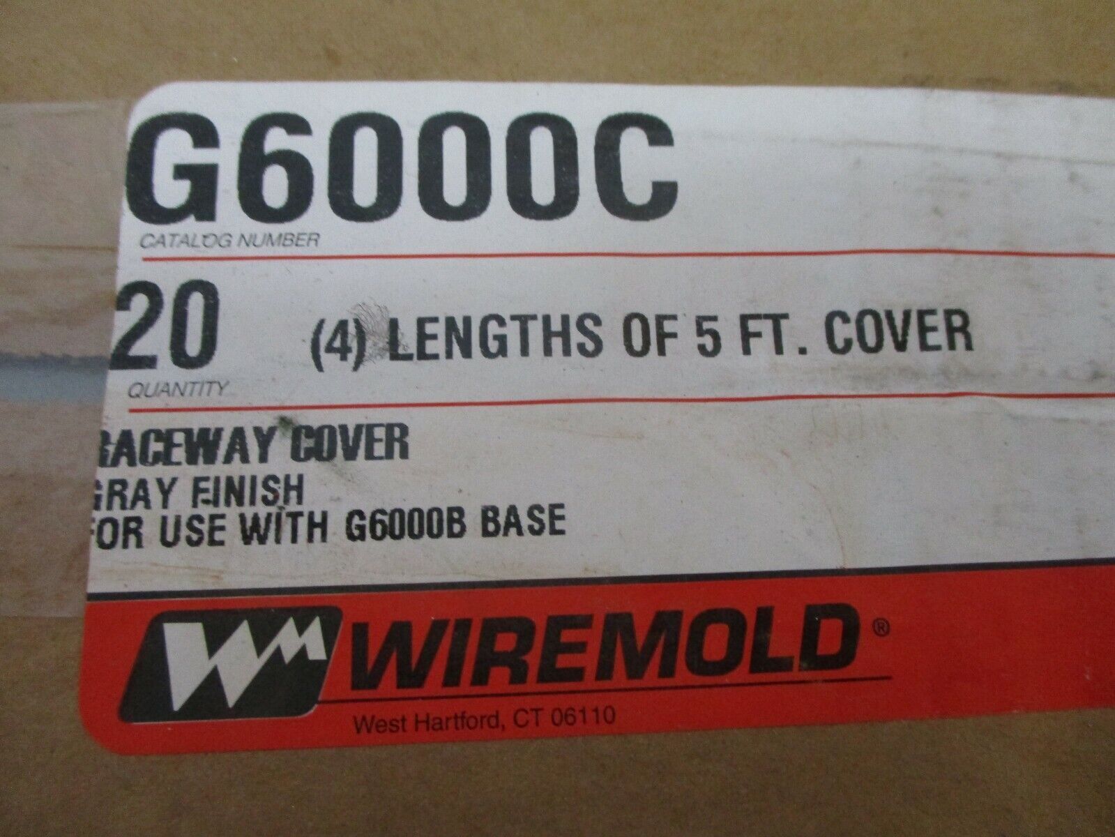 Wiremold Raceway Cover G6000C Gray Finish *Box of (4) 5ft Covers* New Surplus