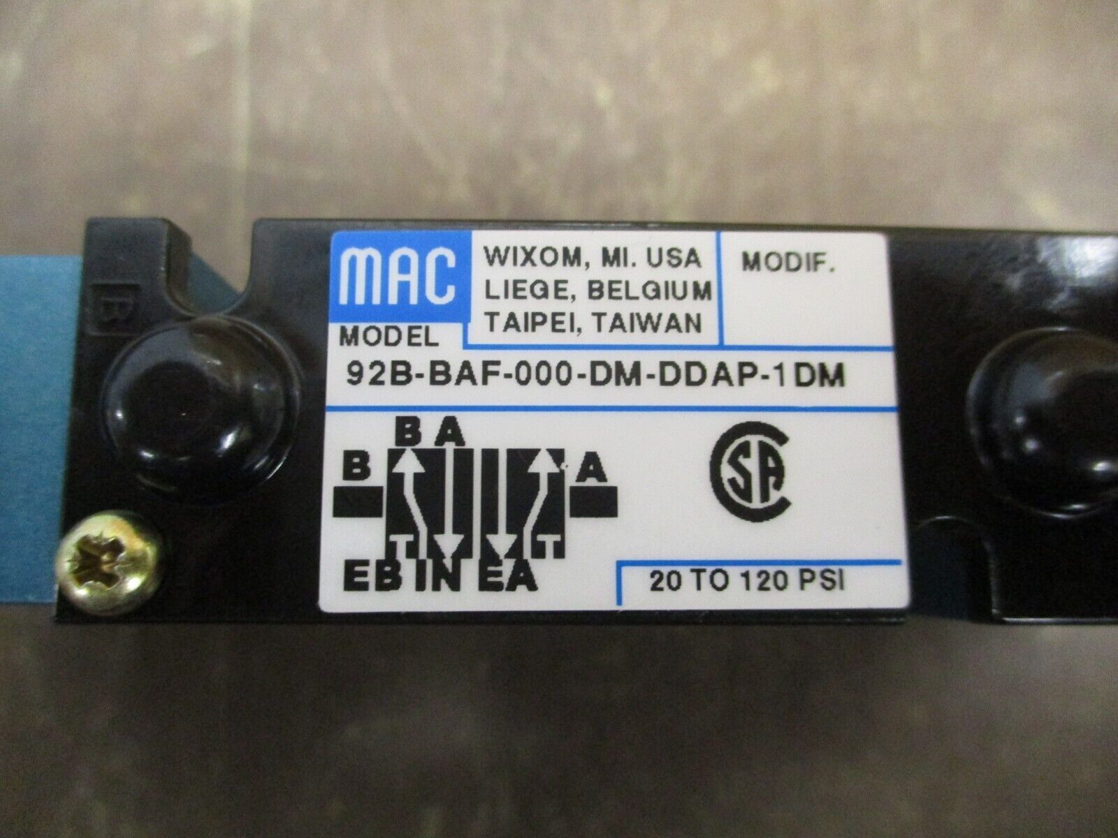 MAC Solenoid Valve 92B-BAF-000-DM-DDAP-1DM New Surplus