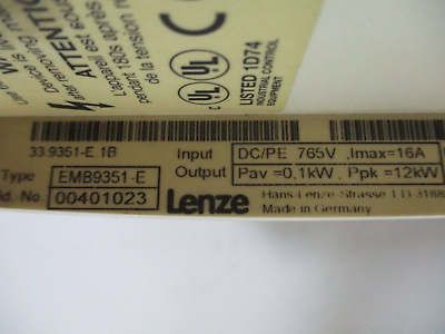 Lenze Braking Module EMB9351-E *Missing (2) Terminal Cover* Used