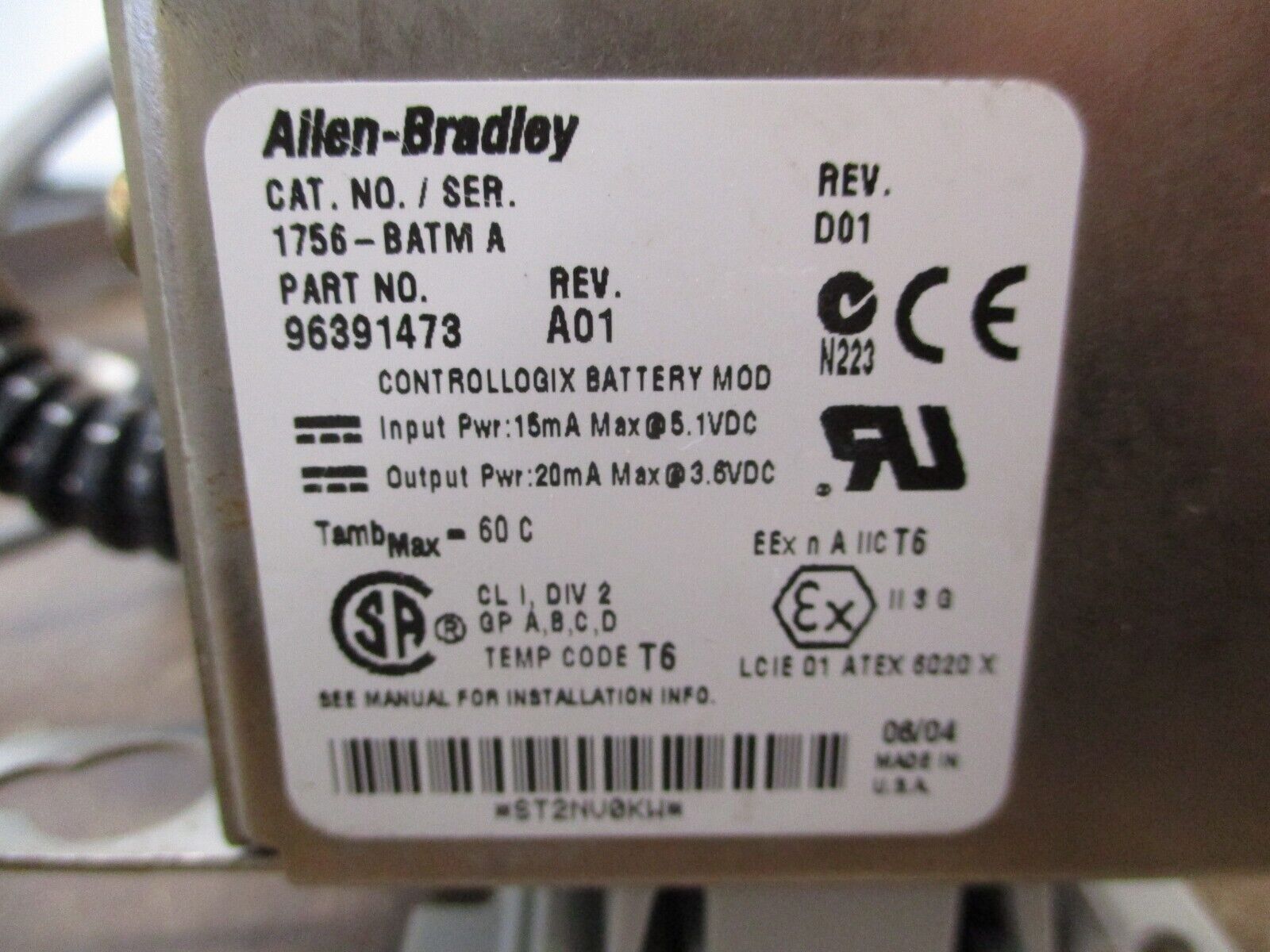 Allen-Bradley ControlLogix Battery Module 1756-BATM Ser. A Used